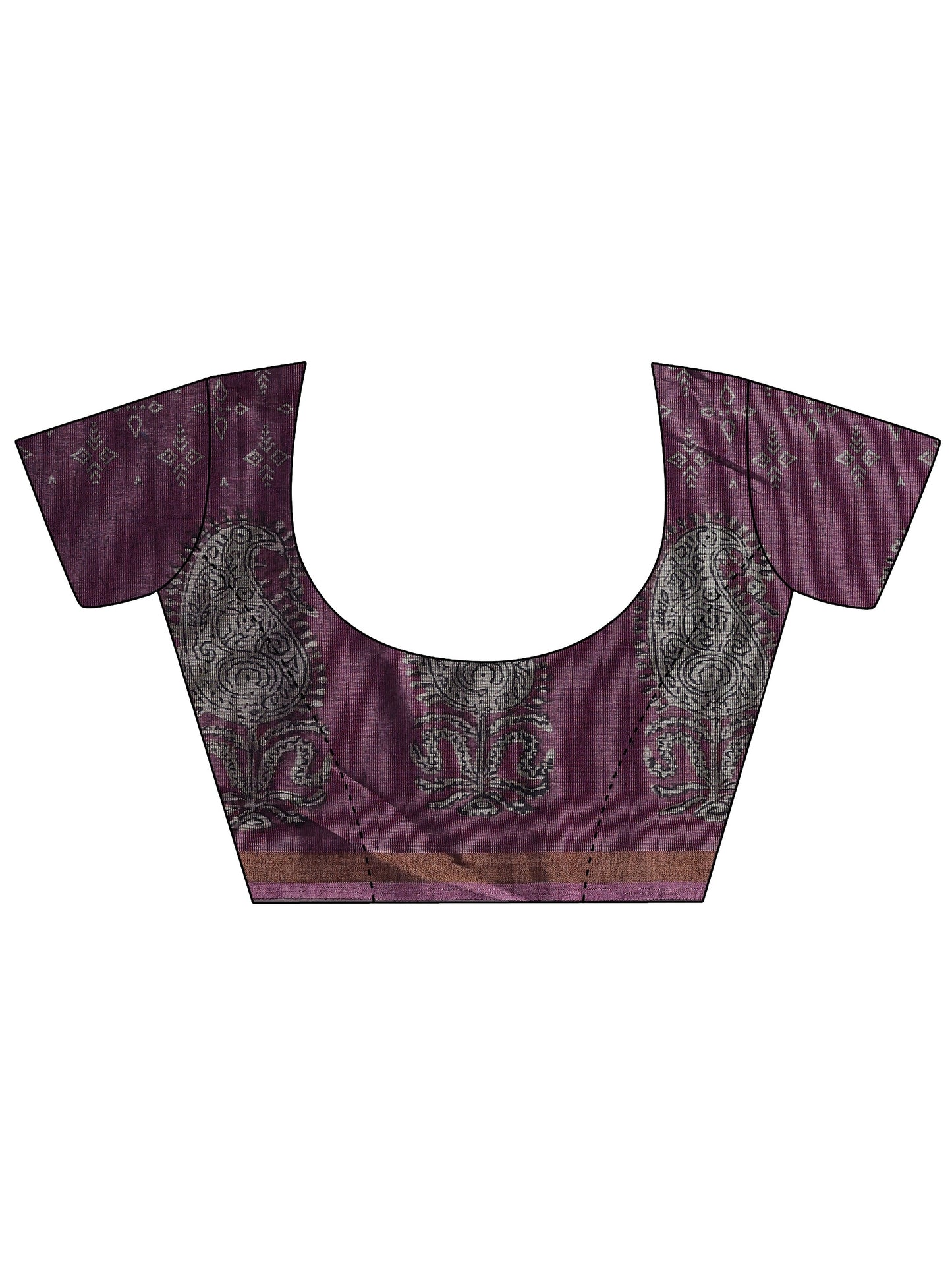 Purple Printed Cotton Blend Sarees With Unstitched Blouse Piece
