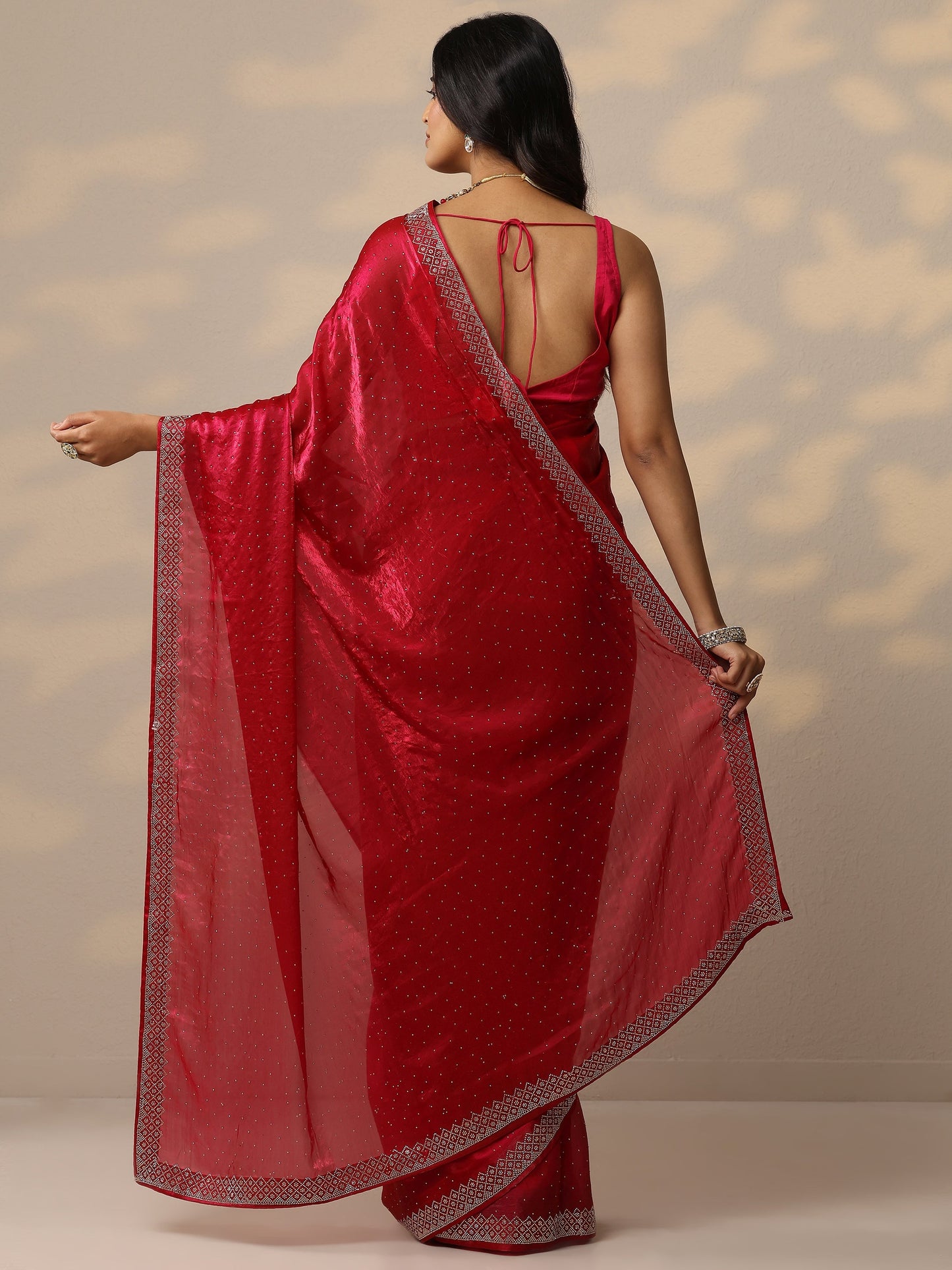 Magenta Embellished Organza Sarees With Unstitched Blouse Piece