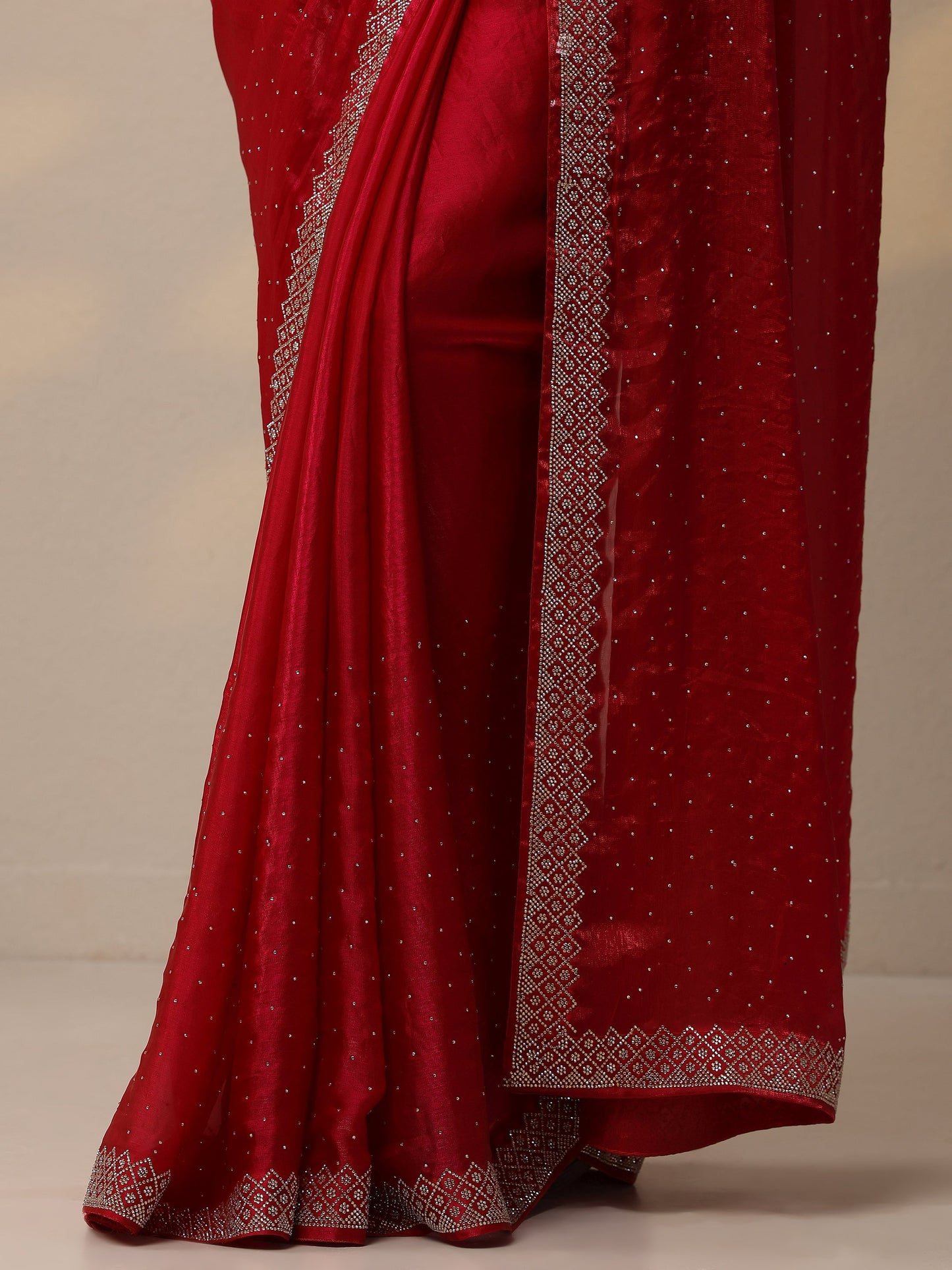 Magenta Embellished Organza Sarees With Unstitched Blouse Piece