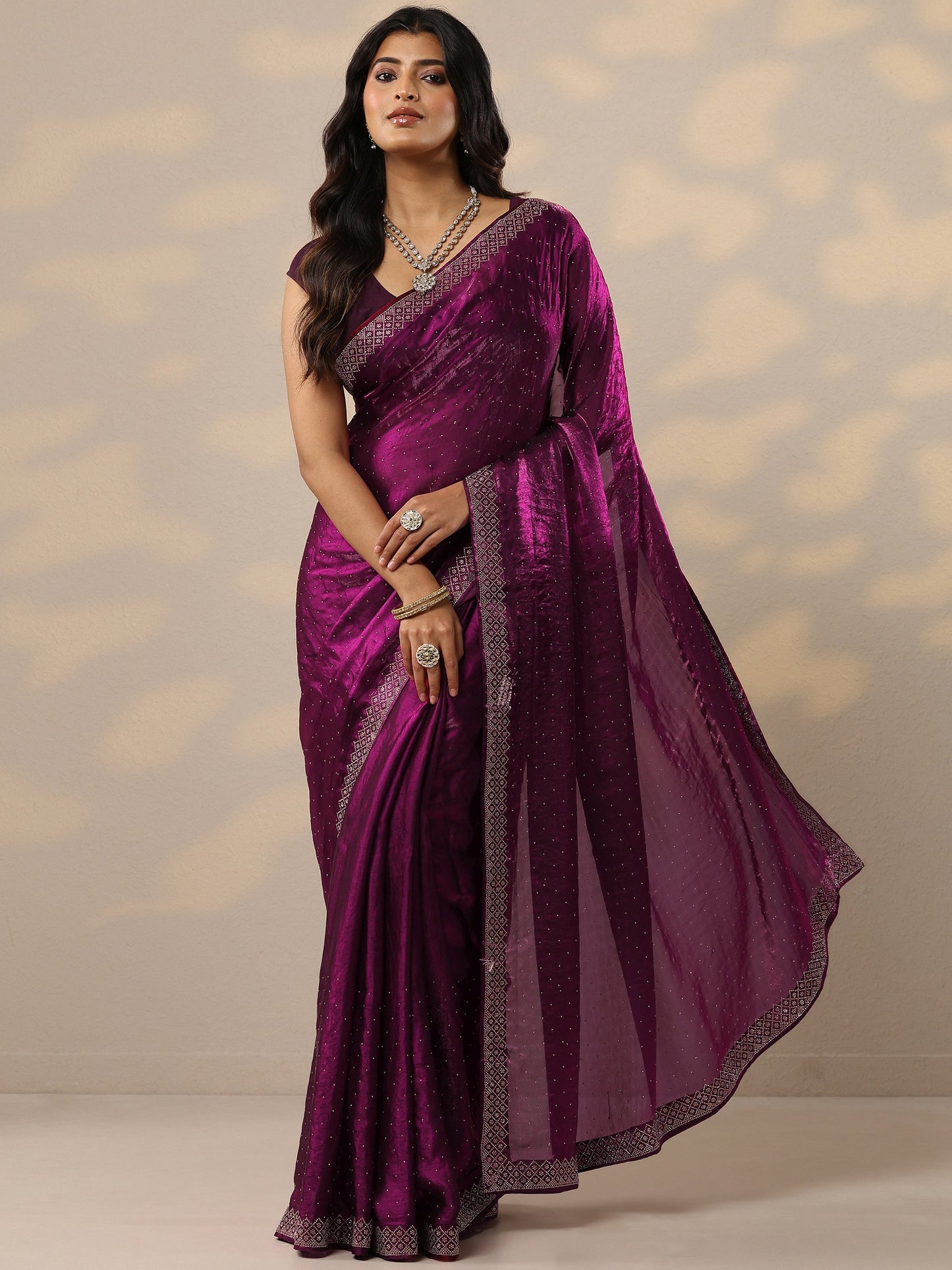 Pink Embellished Organza Sarees With Unstitched Blouse Piece