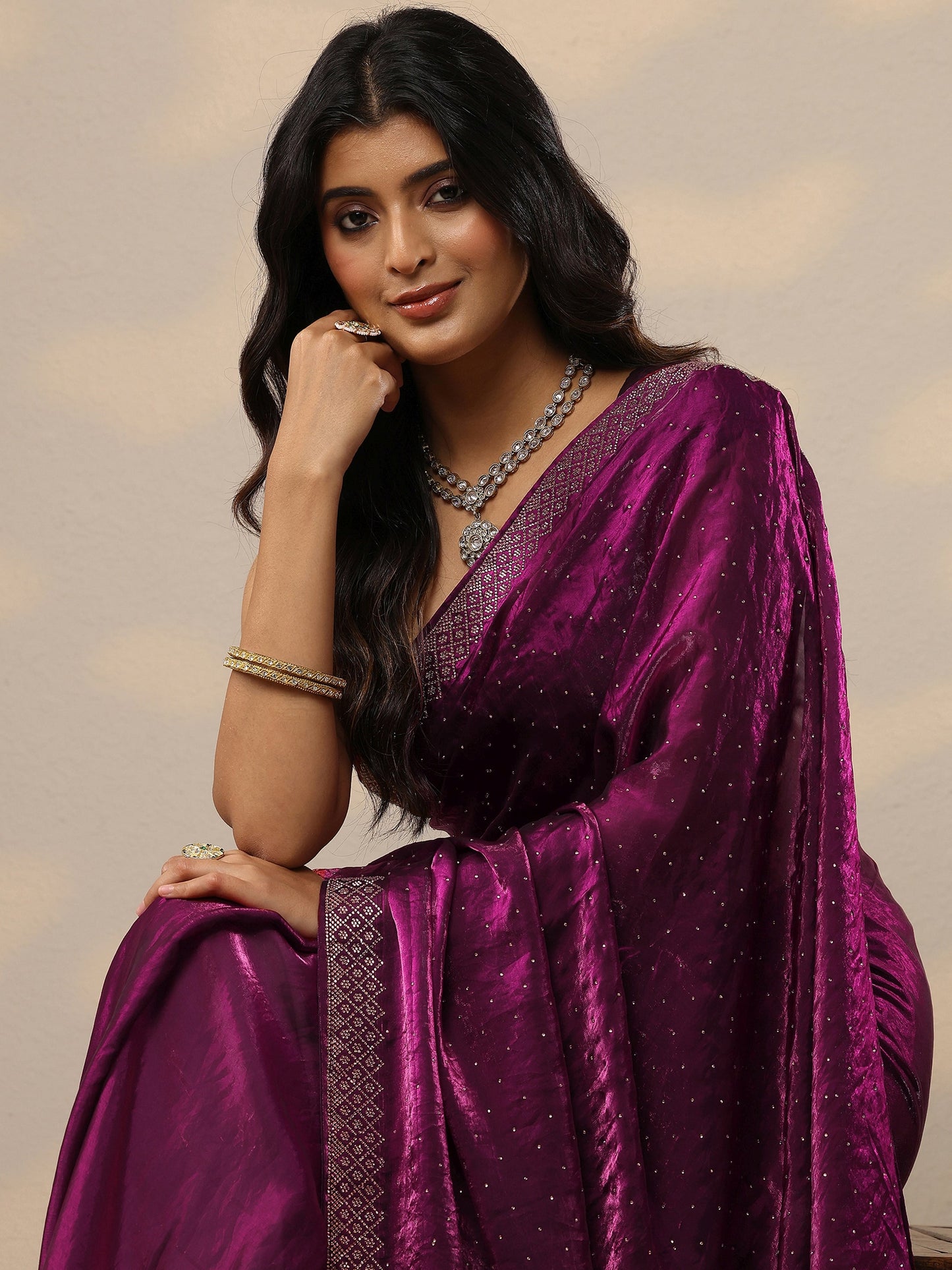 Pink Embellished Organza Sarees With Unstitched Blouse Piece