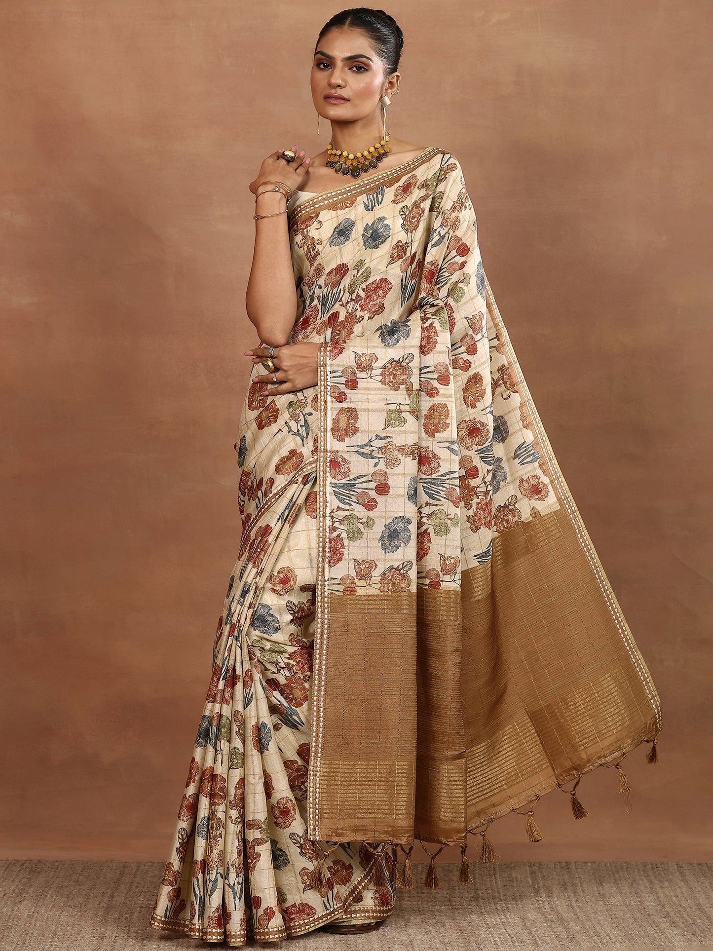 Navy Blue Embellished Organza Sarees With Unstitched Blouse Piece