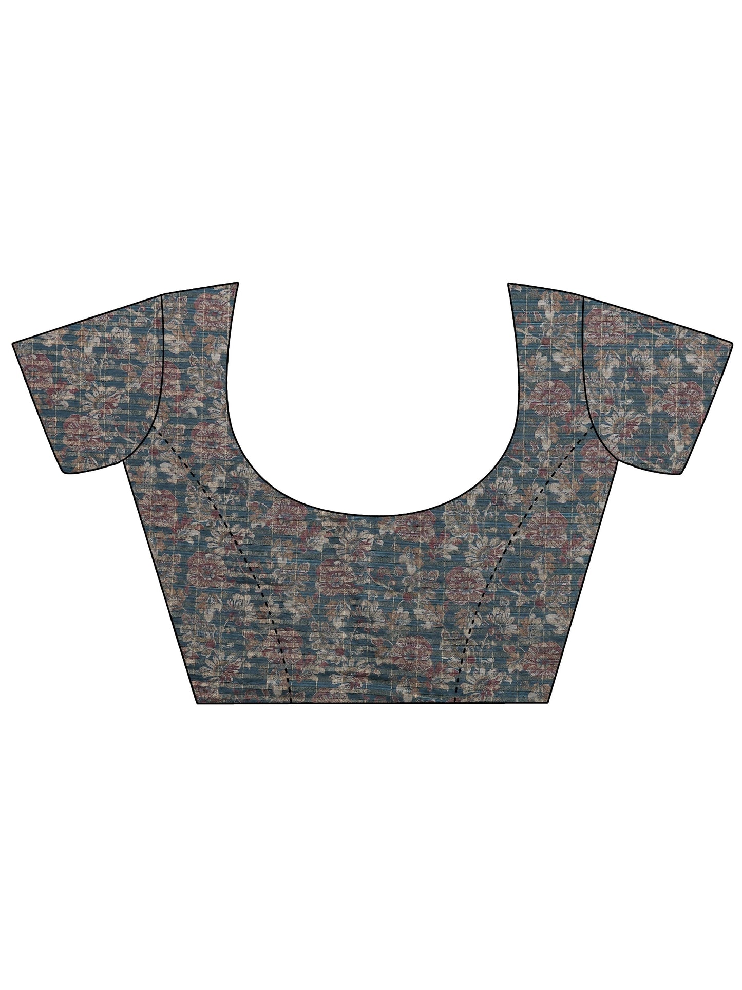 Teal Printed Silk Blend Sarees With Unstitched Blouse Piece