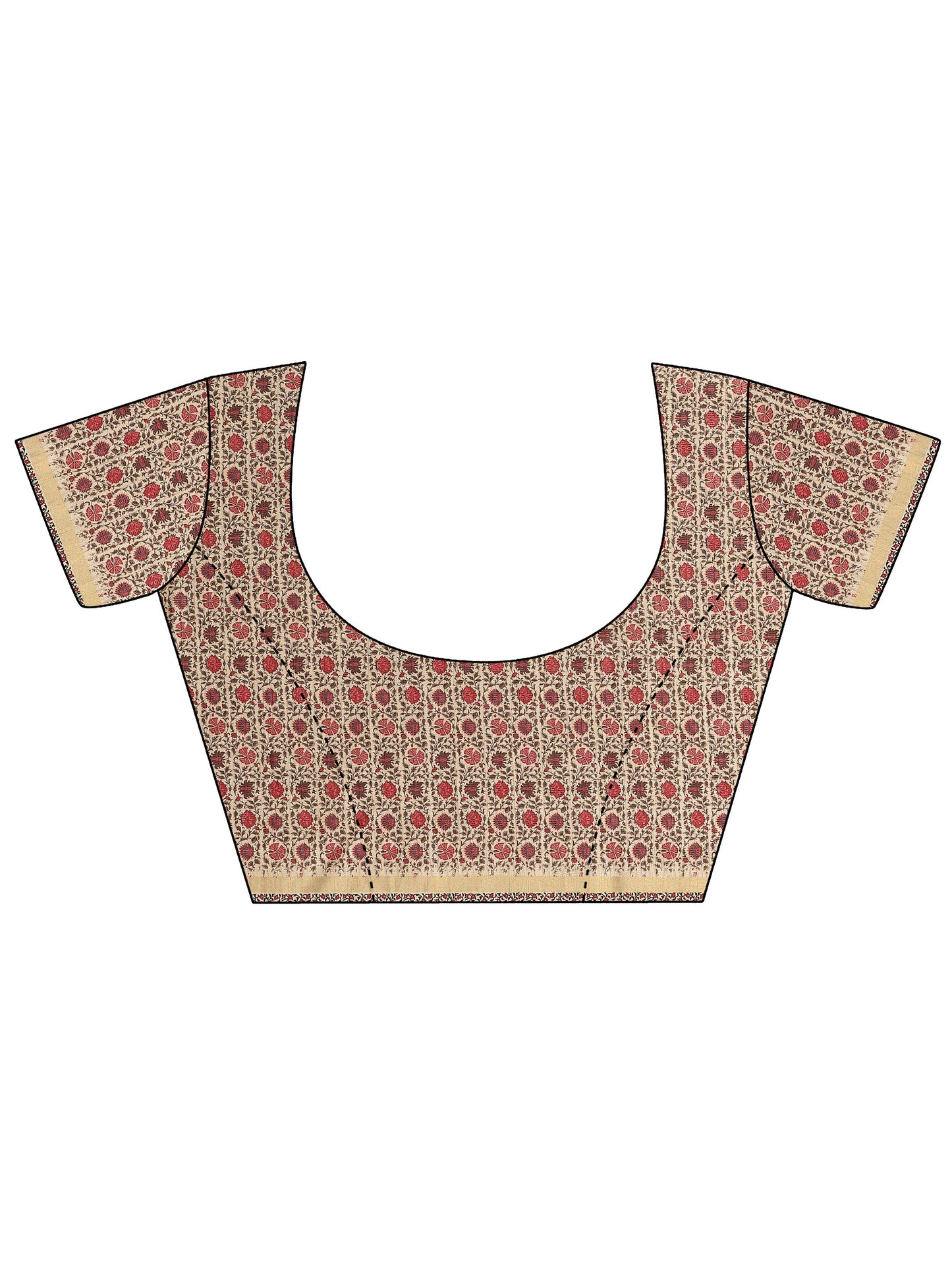 Beige Printed Silk Blend Sarees With Unstitched Blouse Piece