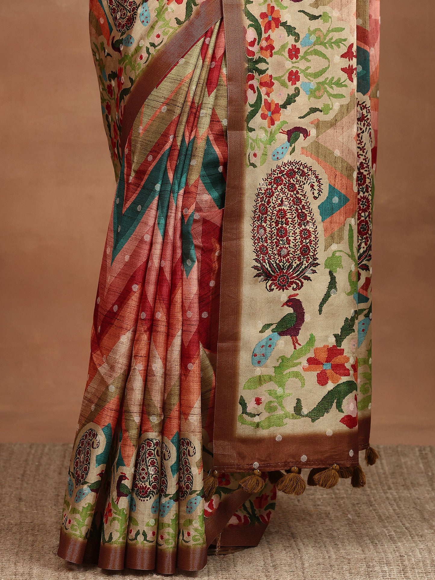 Multi Leheriya Printed Silk Blend Sarees With Unstitched Blouse Piece