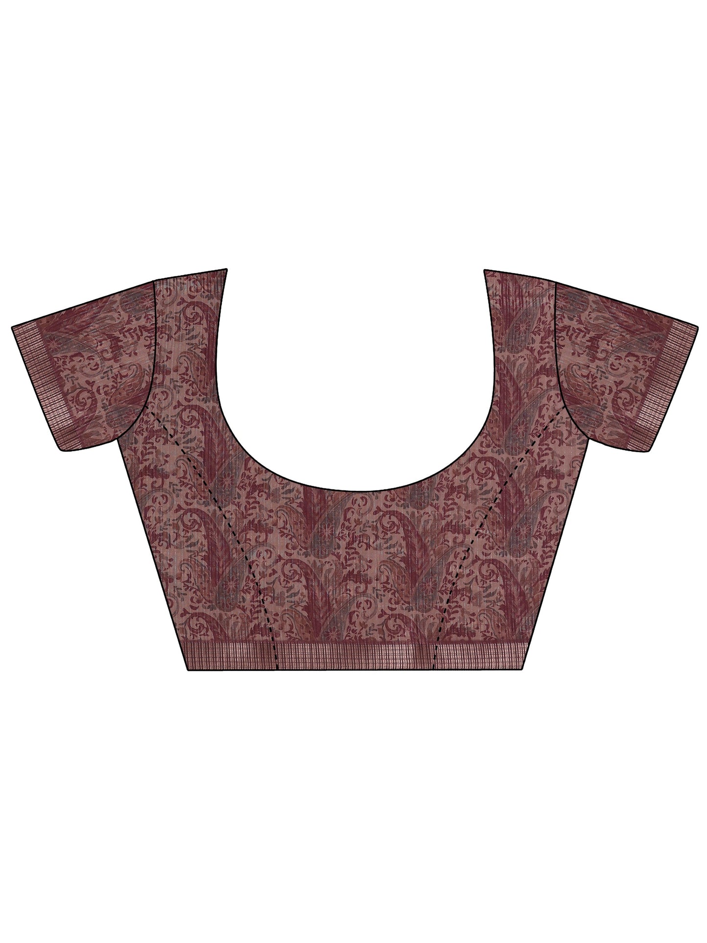 Burgundy Printed Silk Blend Sarees With Unstitched Blouse Piece