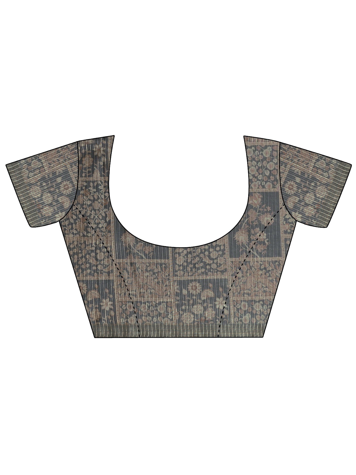 Brown Printed Silk Blend Sarees With Unstitched Blouse Piece