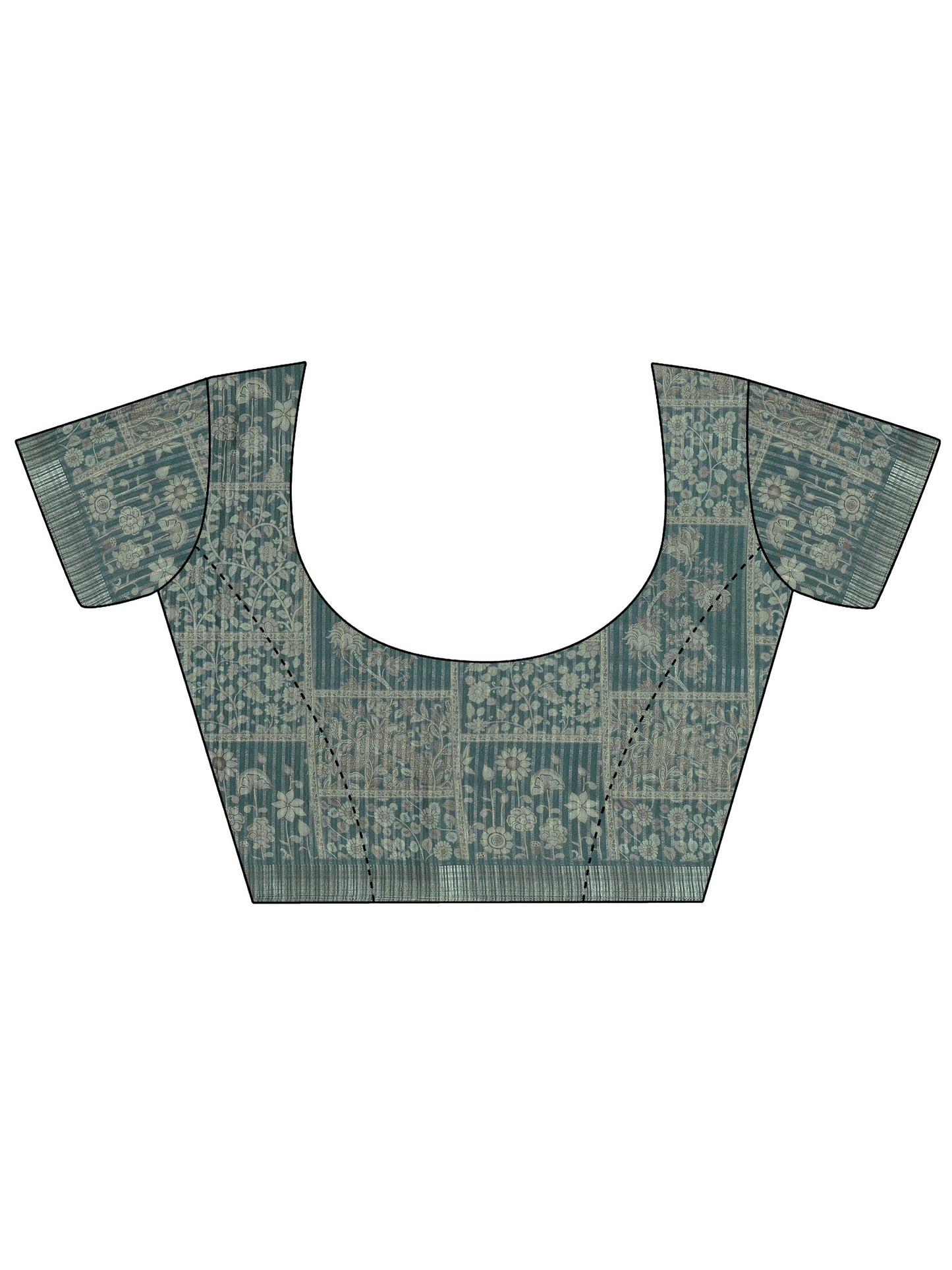 Blue Printed Silk Blend Sarees With Unstitched Blouse Piece