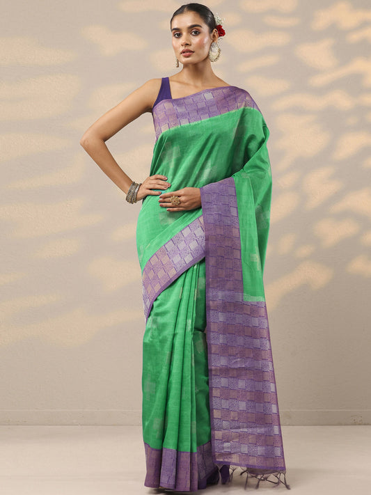 Green Woven Design Silk Blend Saree With Unstitched Blouse Piece
