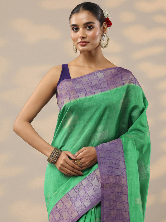 Green Woven Design Silk Blend Saree With Unstitched Blouse Piece