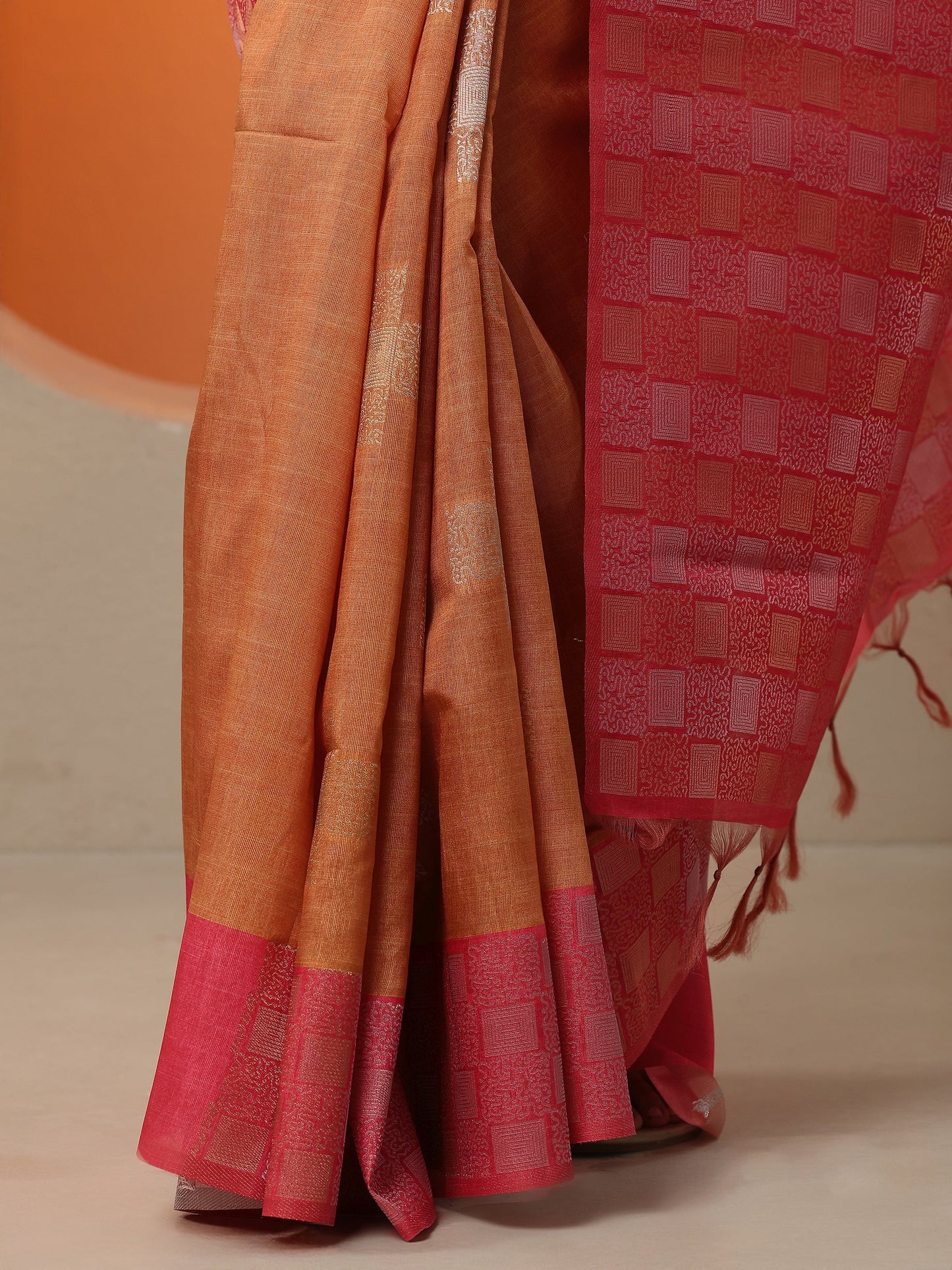 Orange Woven Design Silk Blend Saree With Unstitched Blouse Piece