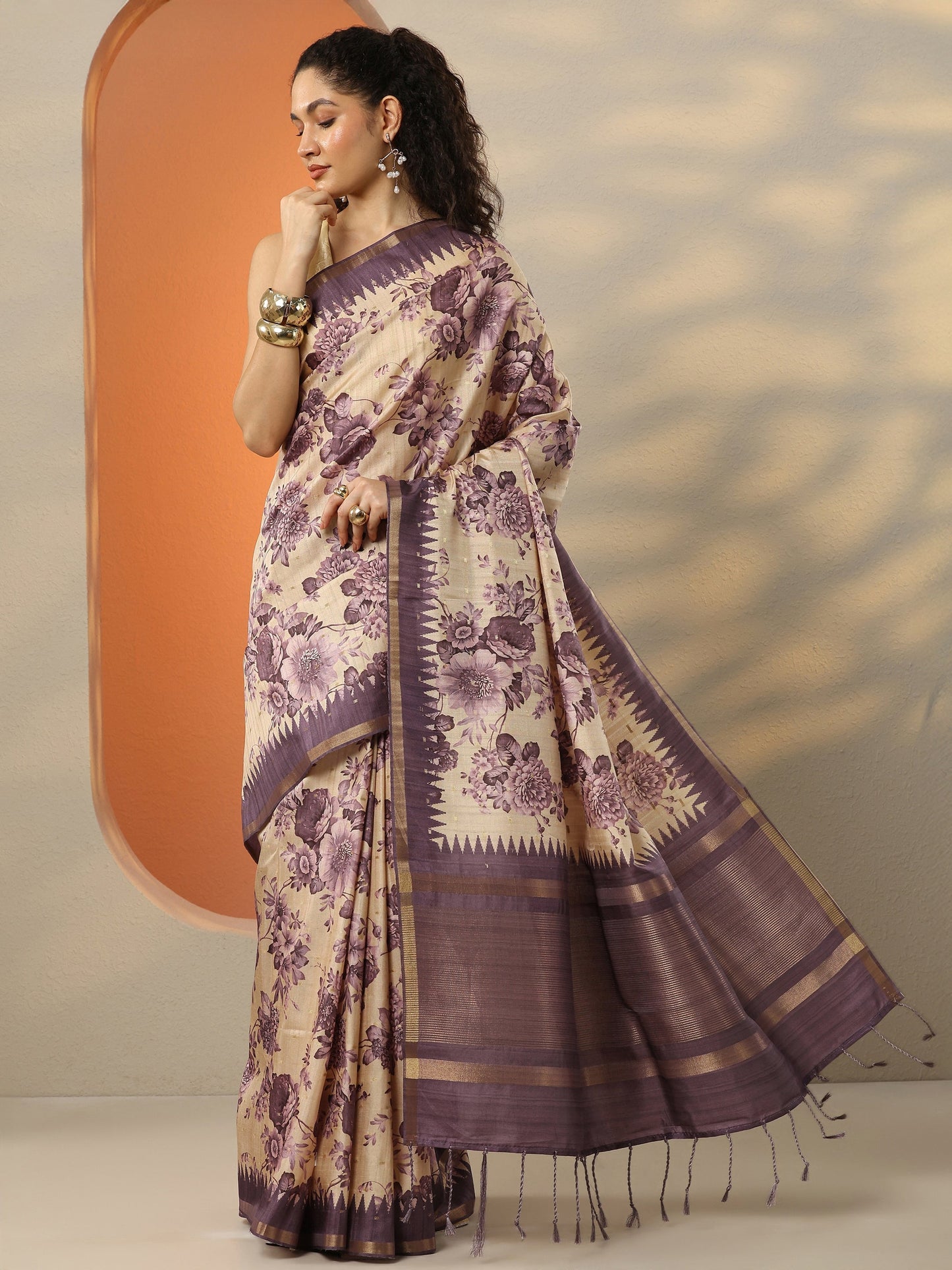 Purple Woven Design Silk Blend Saree With Unstitched Blouse Piece