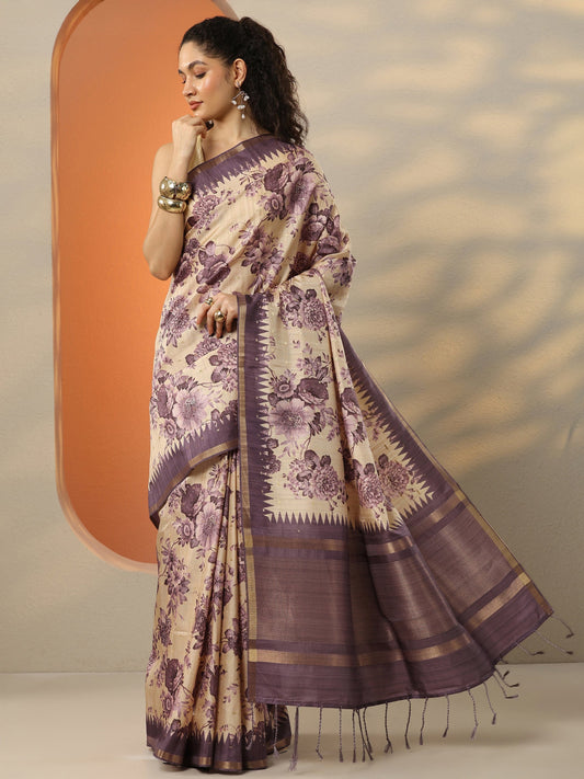 Purple Woven Design Silk Blend Saree With Unstitched Blouse Piece