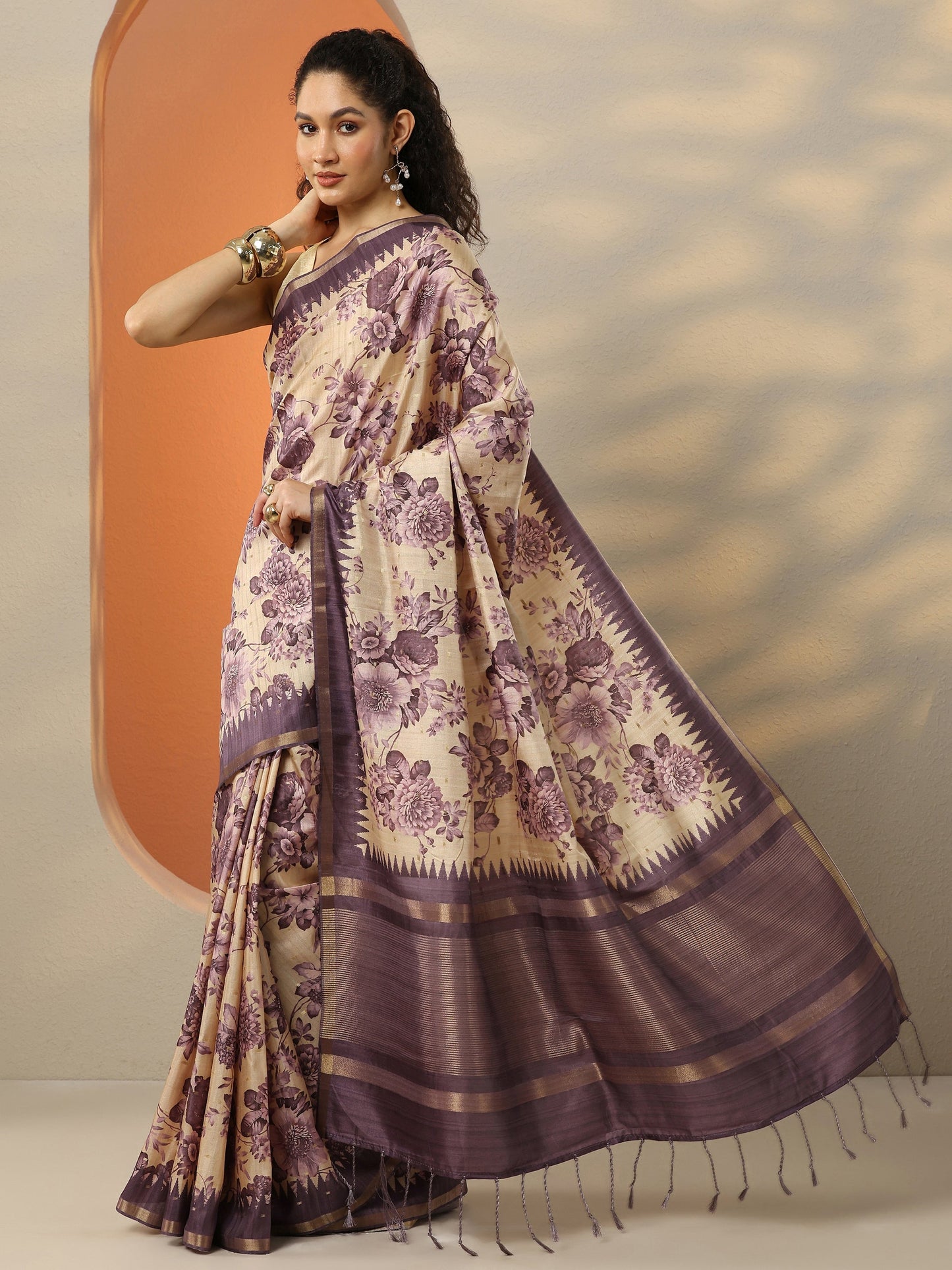 Purple Woven Design Silk Blend Saree With Unstitched Blouse Piece