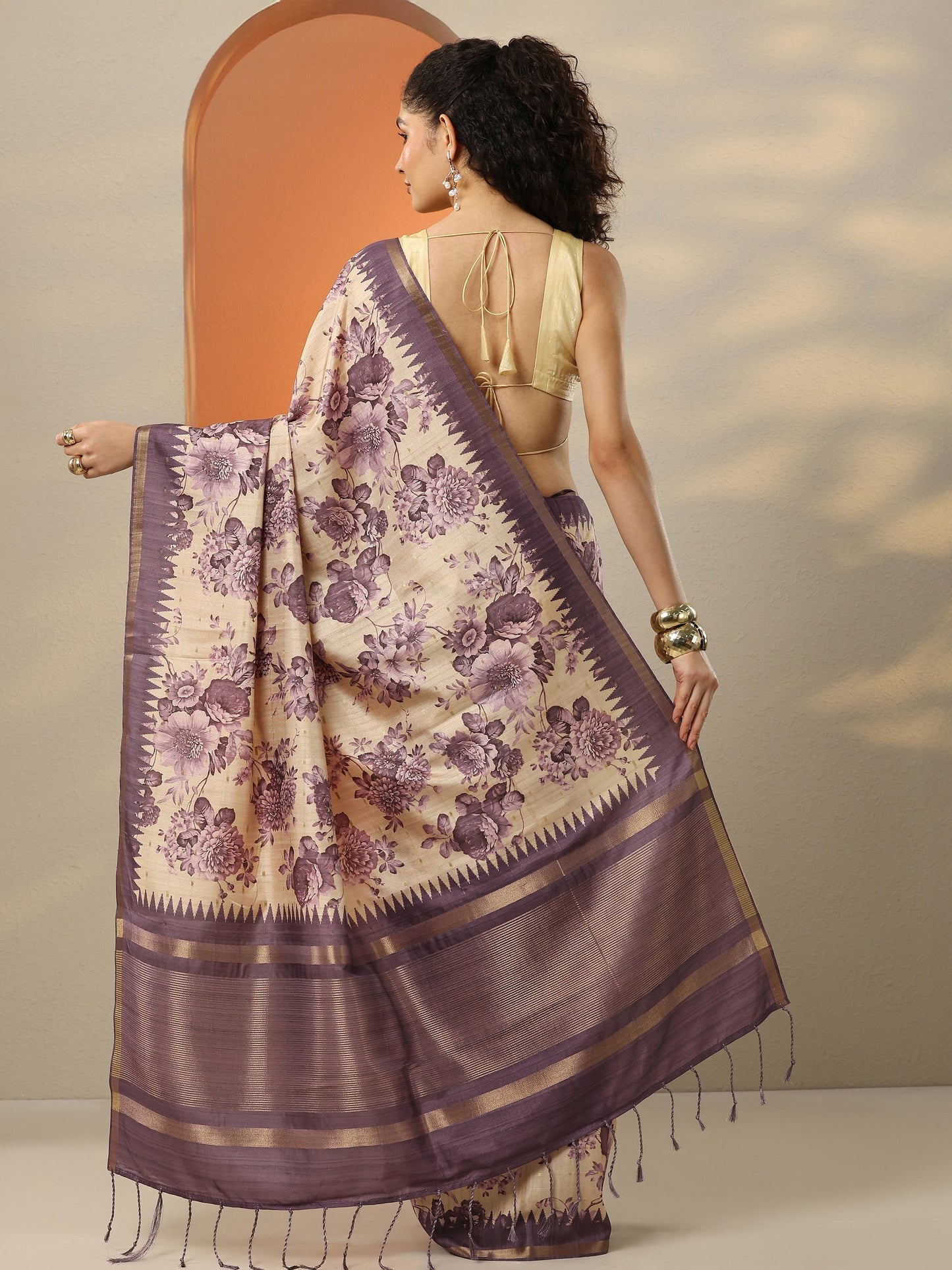Purple Woven Design Silk Blend Saree With Unstitched Blouse Piece