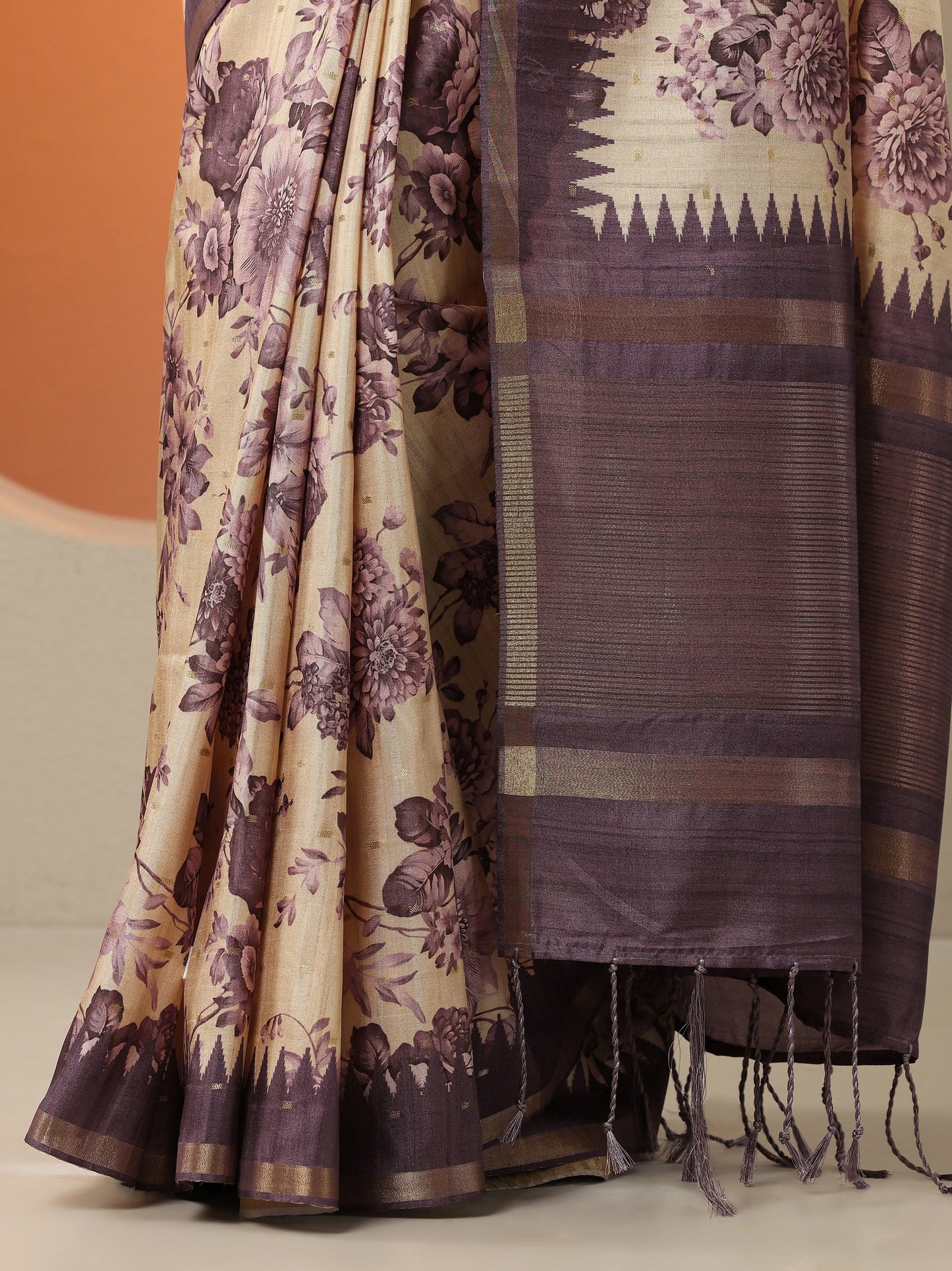 Purple Woven Design Silk Blend Saree With Unstitched Blouse Piece