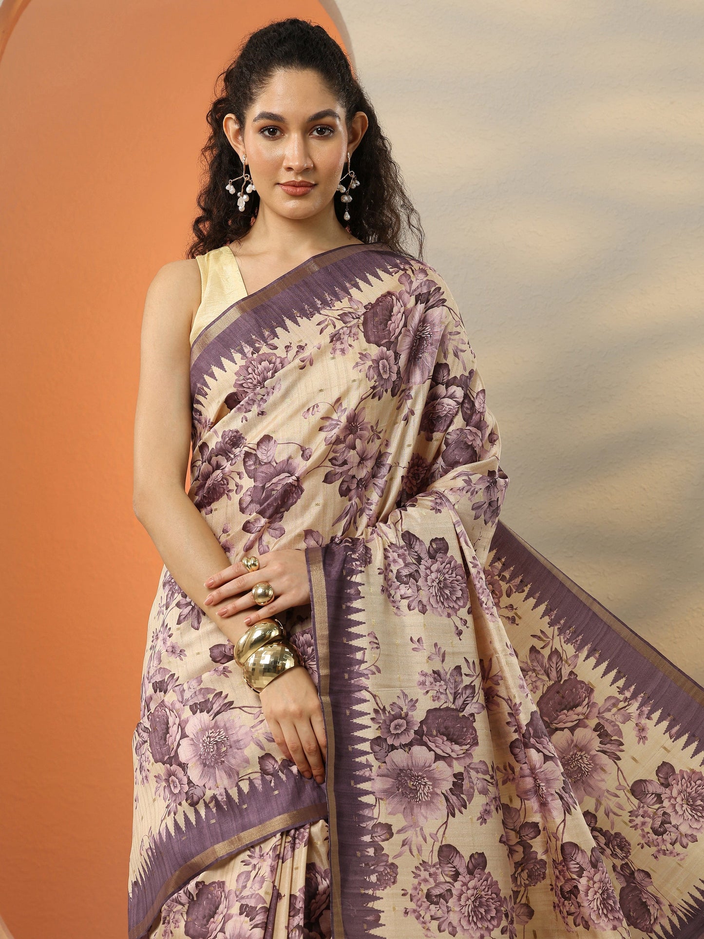 Purple Woven Design Silk Blend Saree With Unstitched Blouse Piece