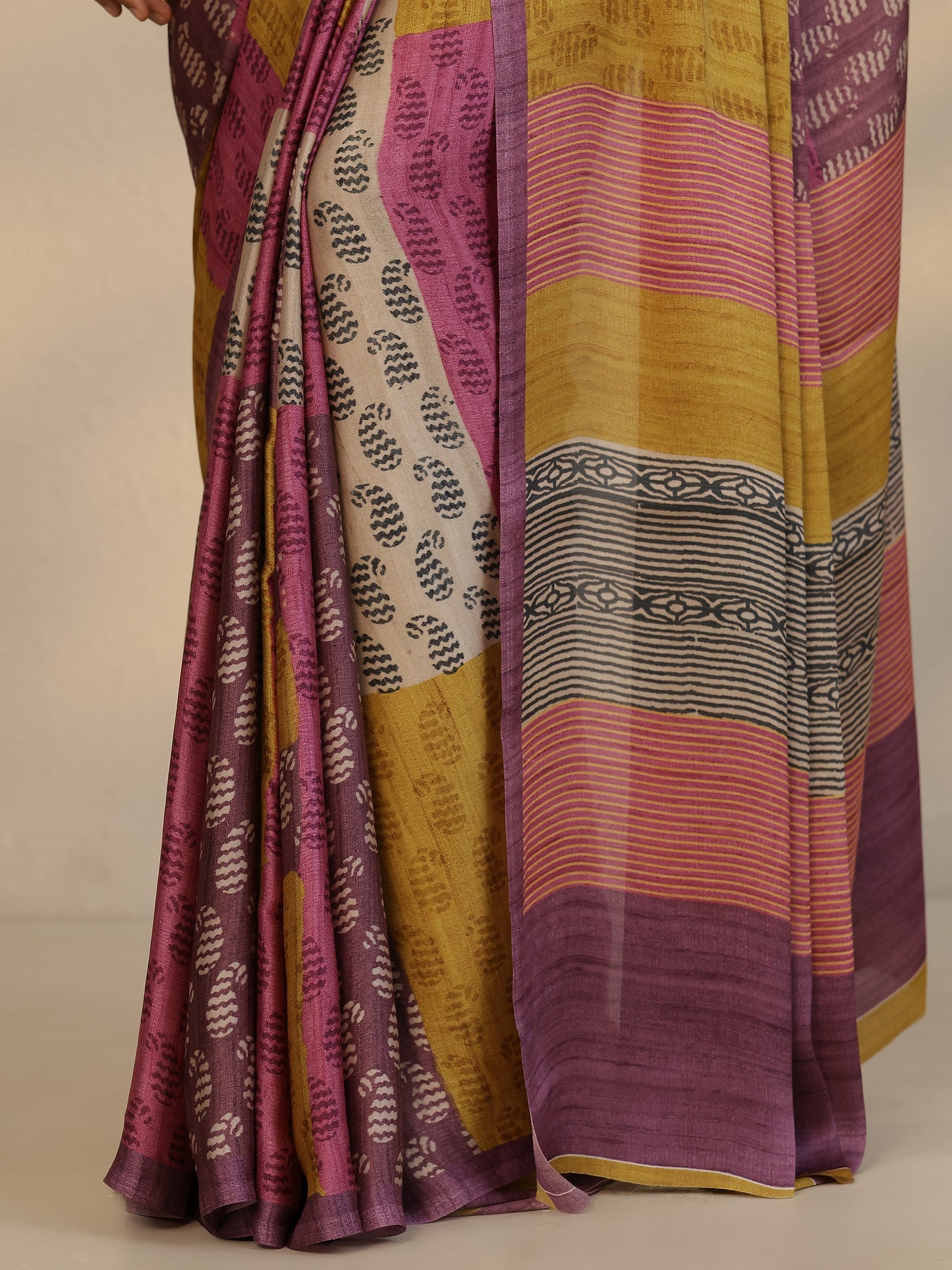 Multi Printed Satin Saree With Unstitched Blouse Piece