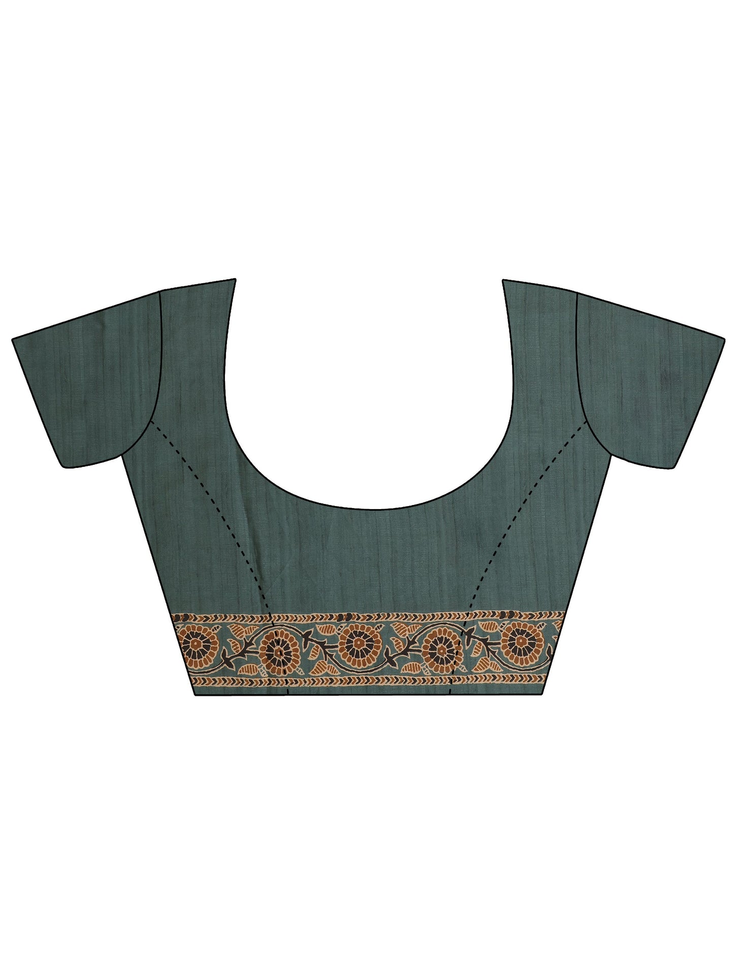 Green Printed Satin Saree With Unstitched Blouse Piece