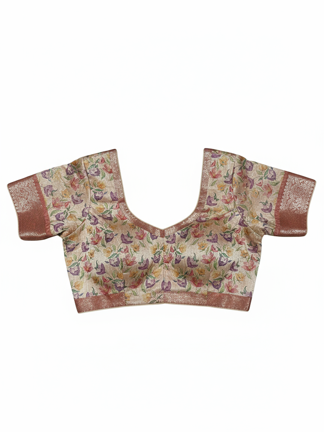 Cream Printed Silk Blend Saree With Unstitched Blouse Piece