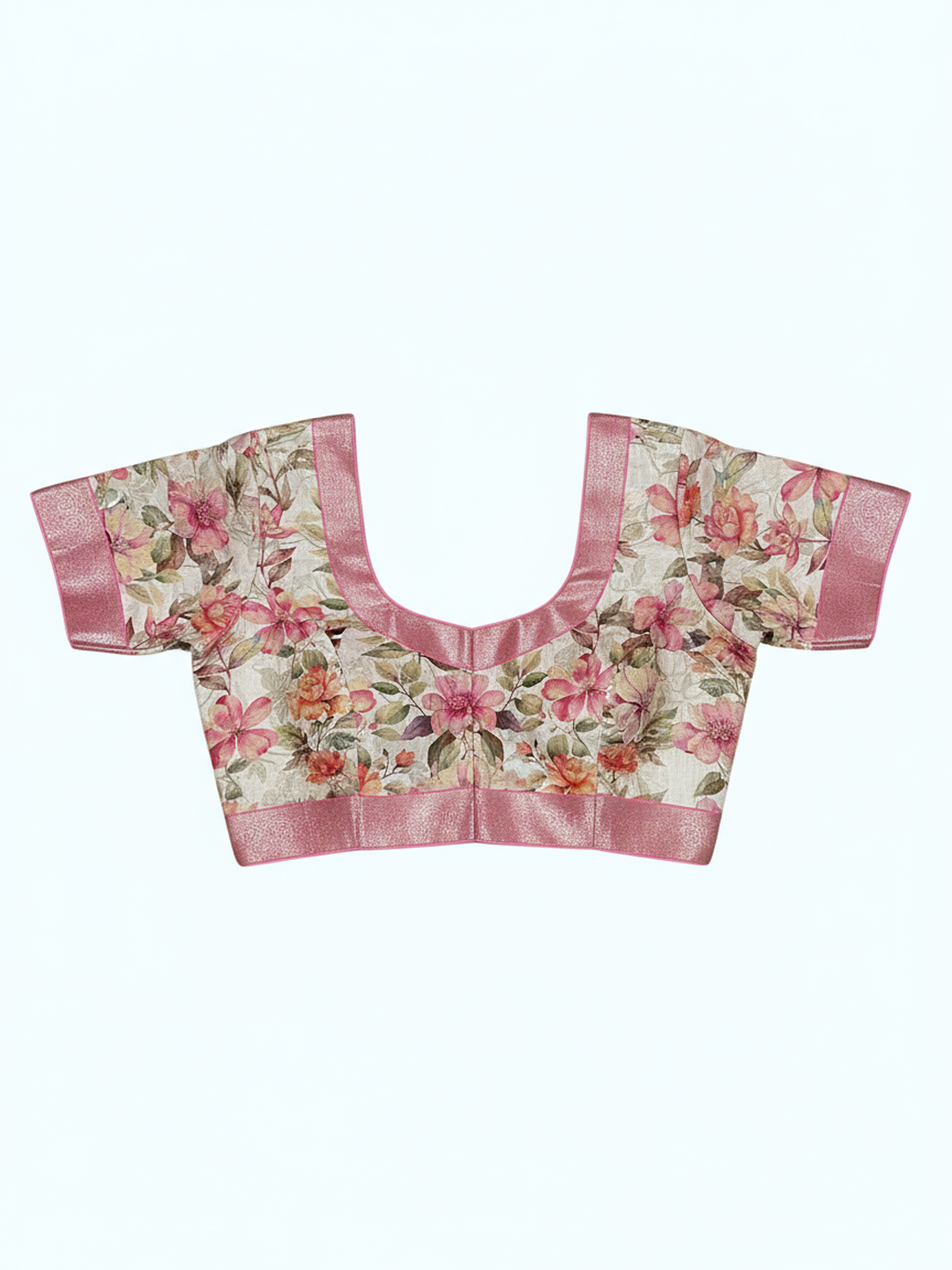 Pink Printed Silk Blend Saree With Unstitched Blouse Piece