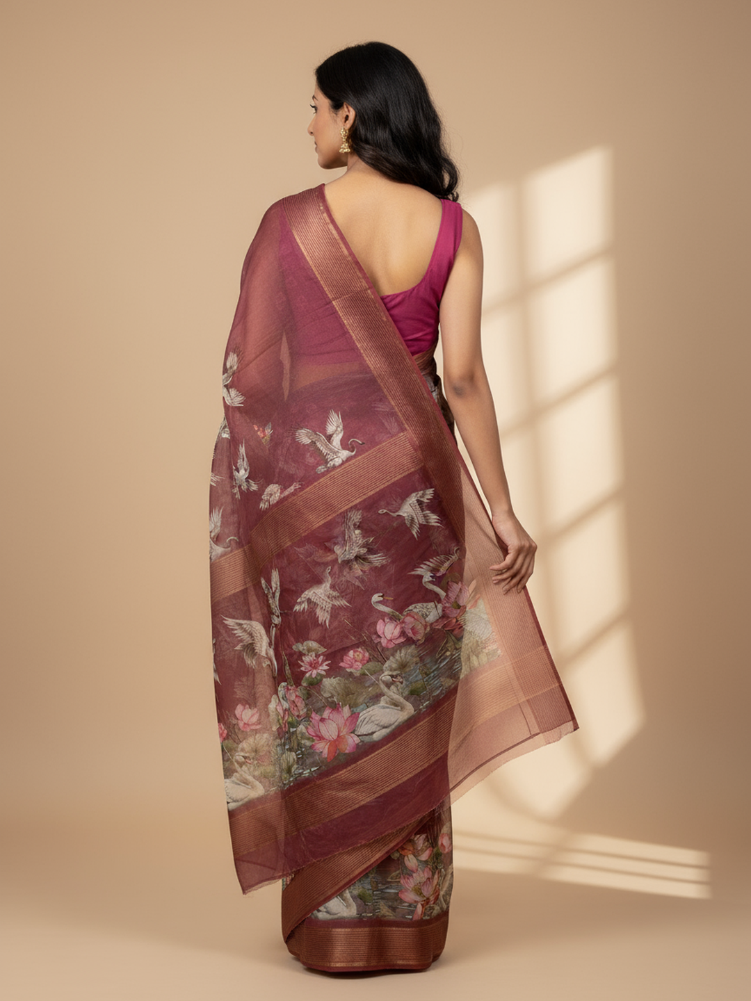 Mauve Printed Pure Georgette Saree With Unstitched Blouse Piece
