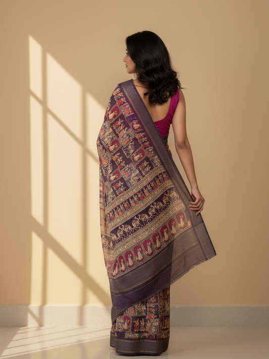 Purple Printed Pure Georgette Saree With Unstitched Blouse Piece