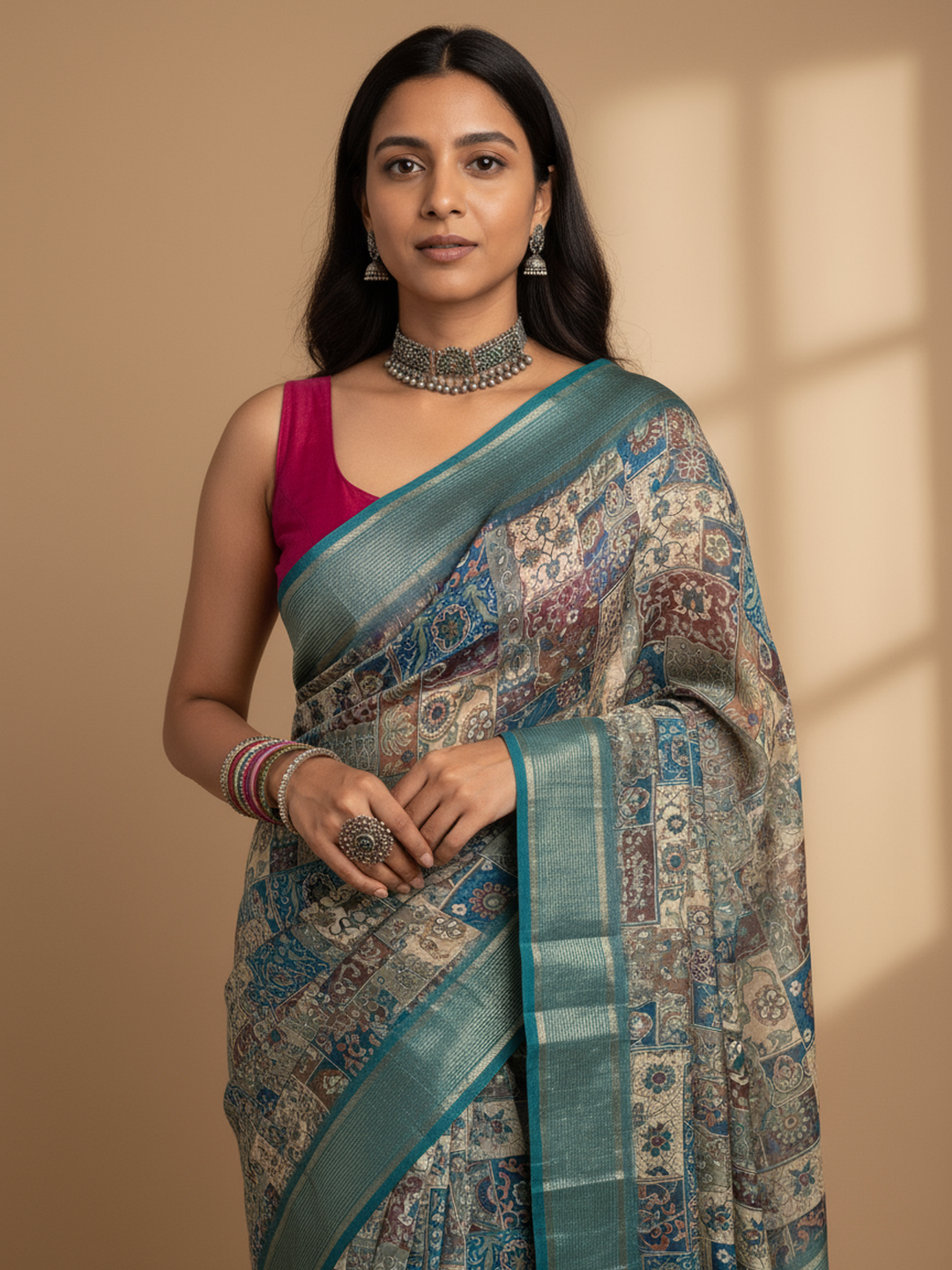 Blue Printed Pure Georgette Saree With Unstitched Blouse Piece