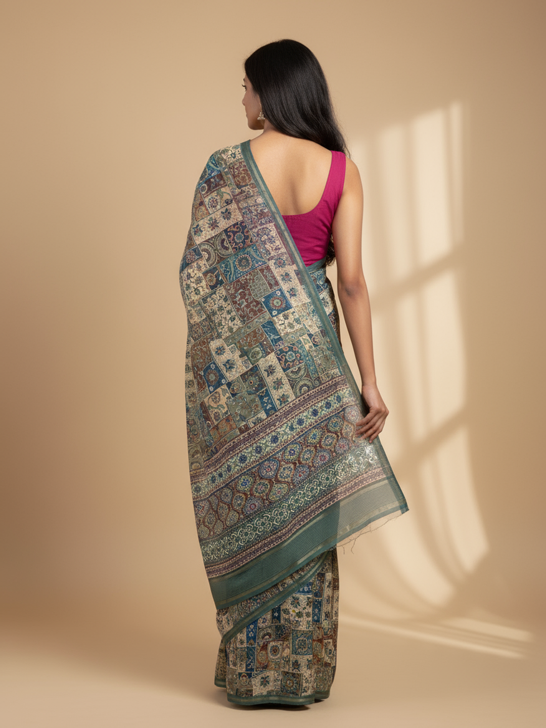 Blue Printed Pure Georgette Saree With Unstitched Blouse Piece