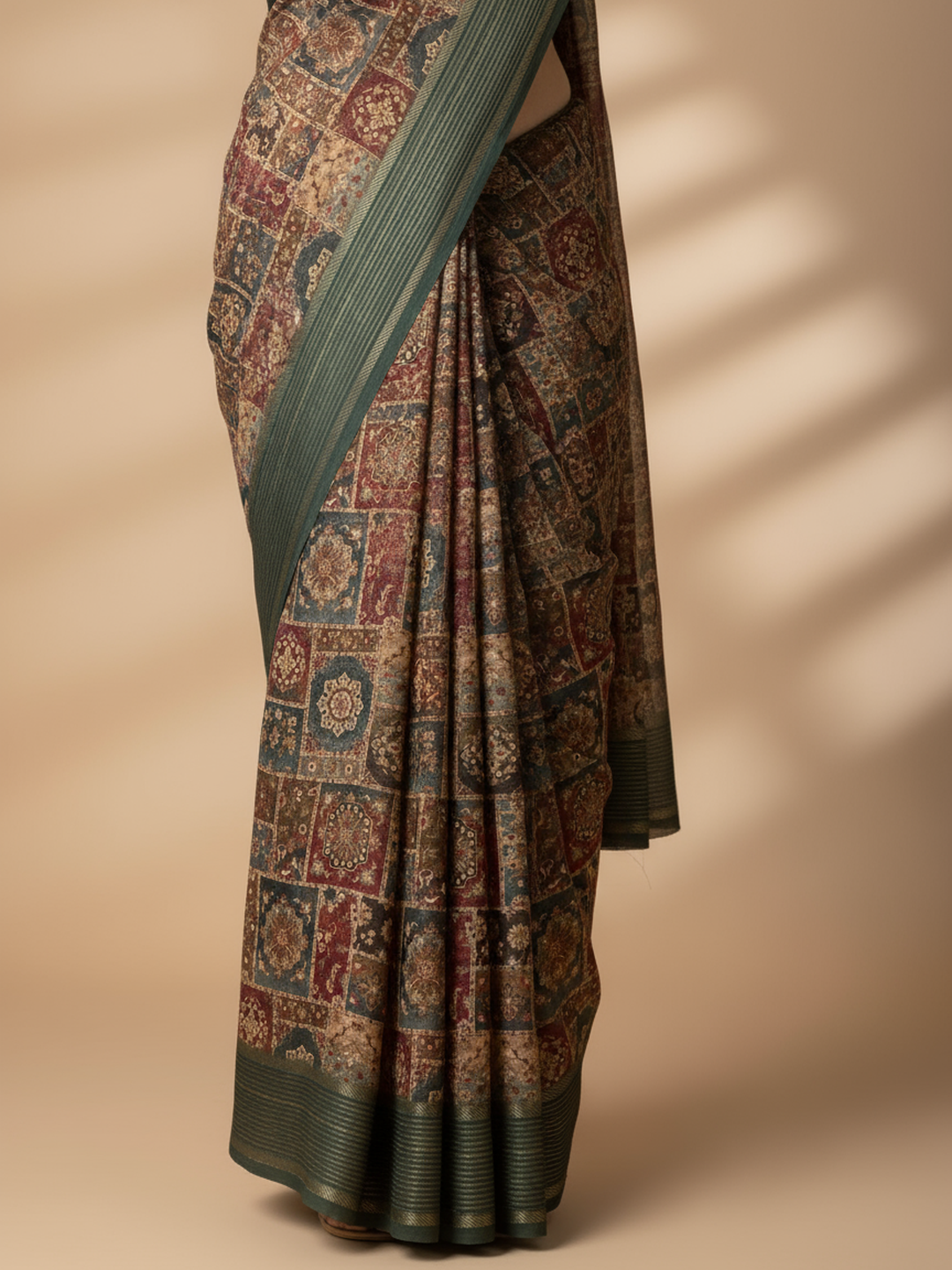 Green Printed Pure Georgette Saree With Unstitched Blouse Piece