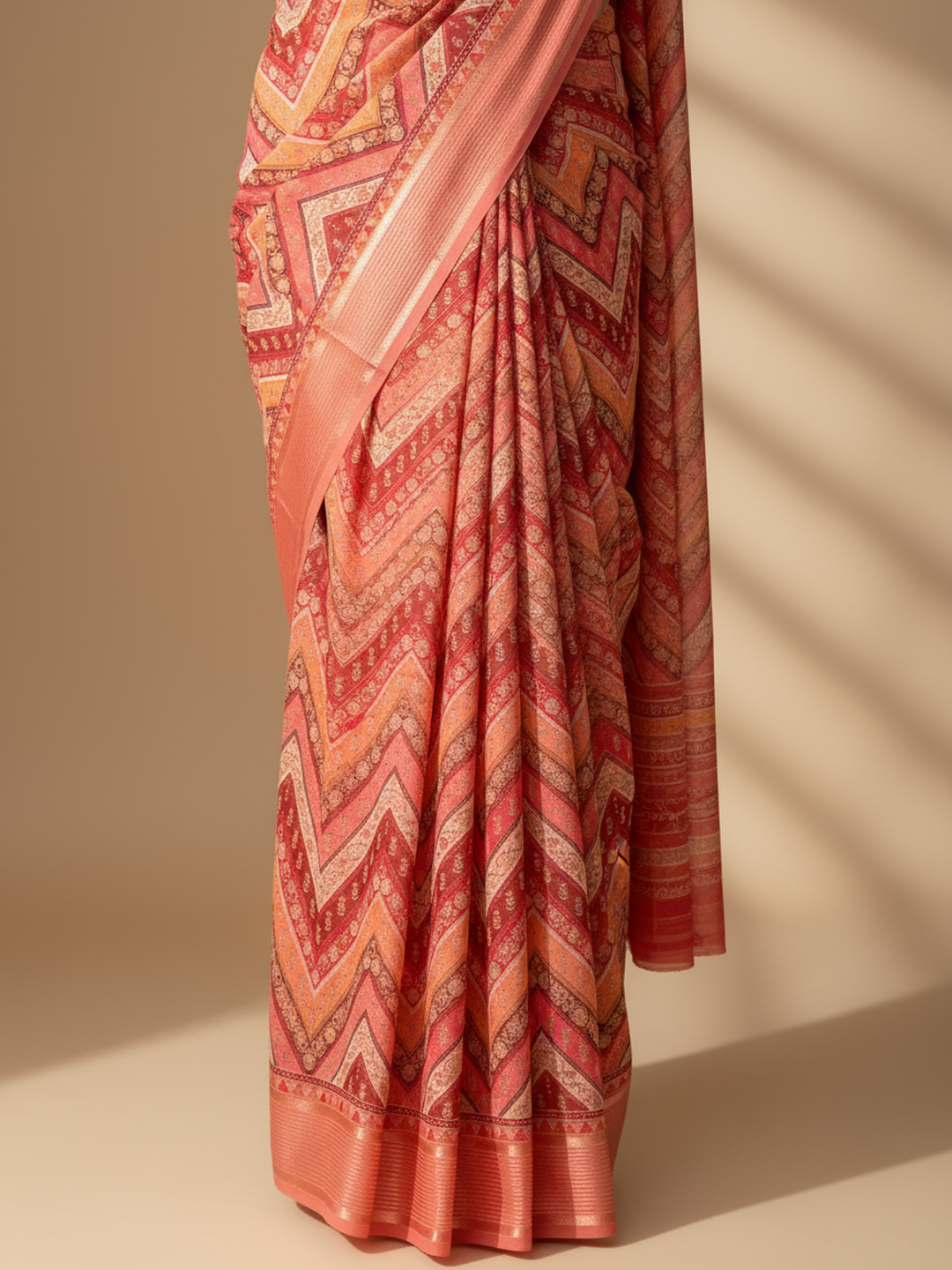 Coral Printed Pure Georgette Saree With Unstitched Blouse Piece