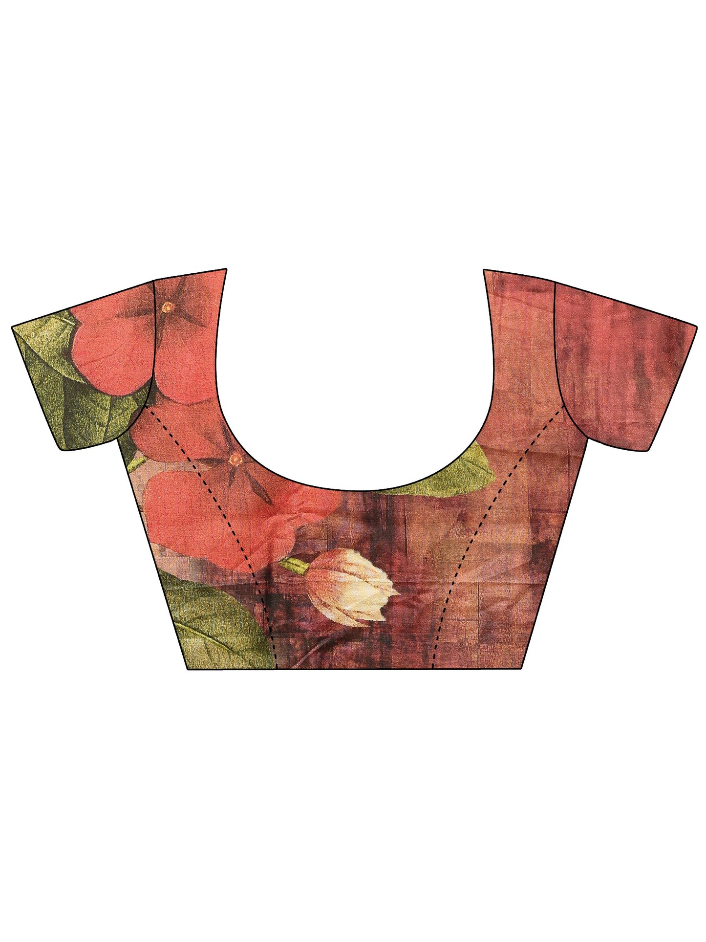 Coral Printed Silk Blend Saree With Unstitched Blouse Piece