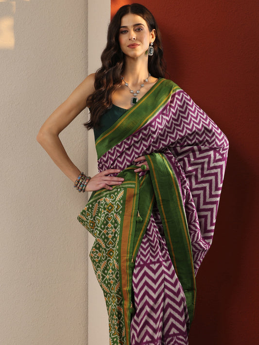 Pink Leheriya Printed Silk Blend Saree With Unstitched Blouse Piece