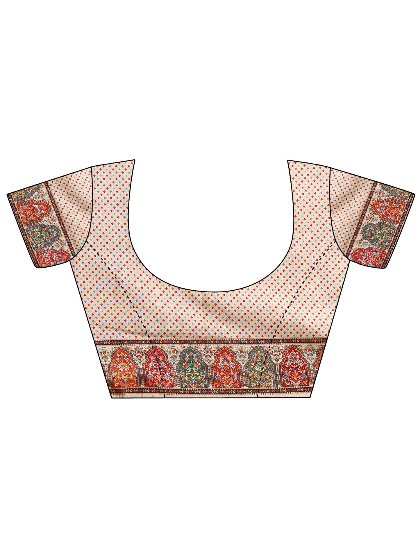 Beige Printed Silk Blend Saree With Unstitched Blouse Piece