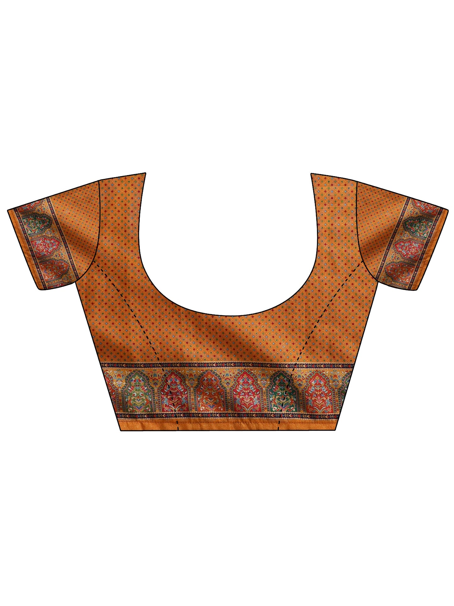 Mustard Printed Silk Blend Saree With Unstitched Blouse Piece