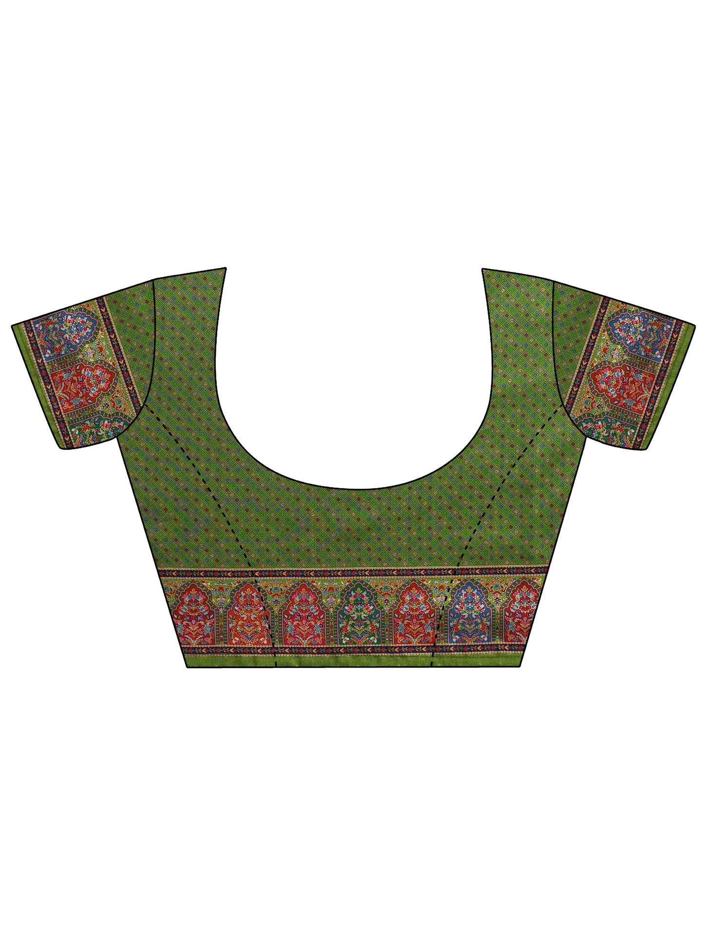 Green Printed Silk Blend Saree With Unstitched Blouse Piece