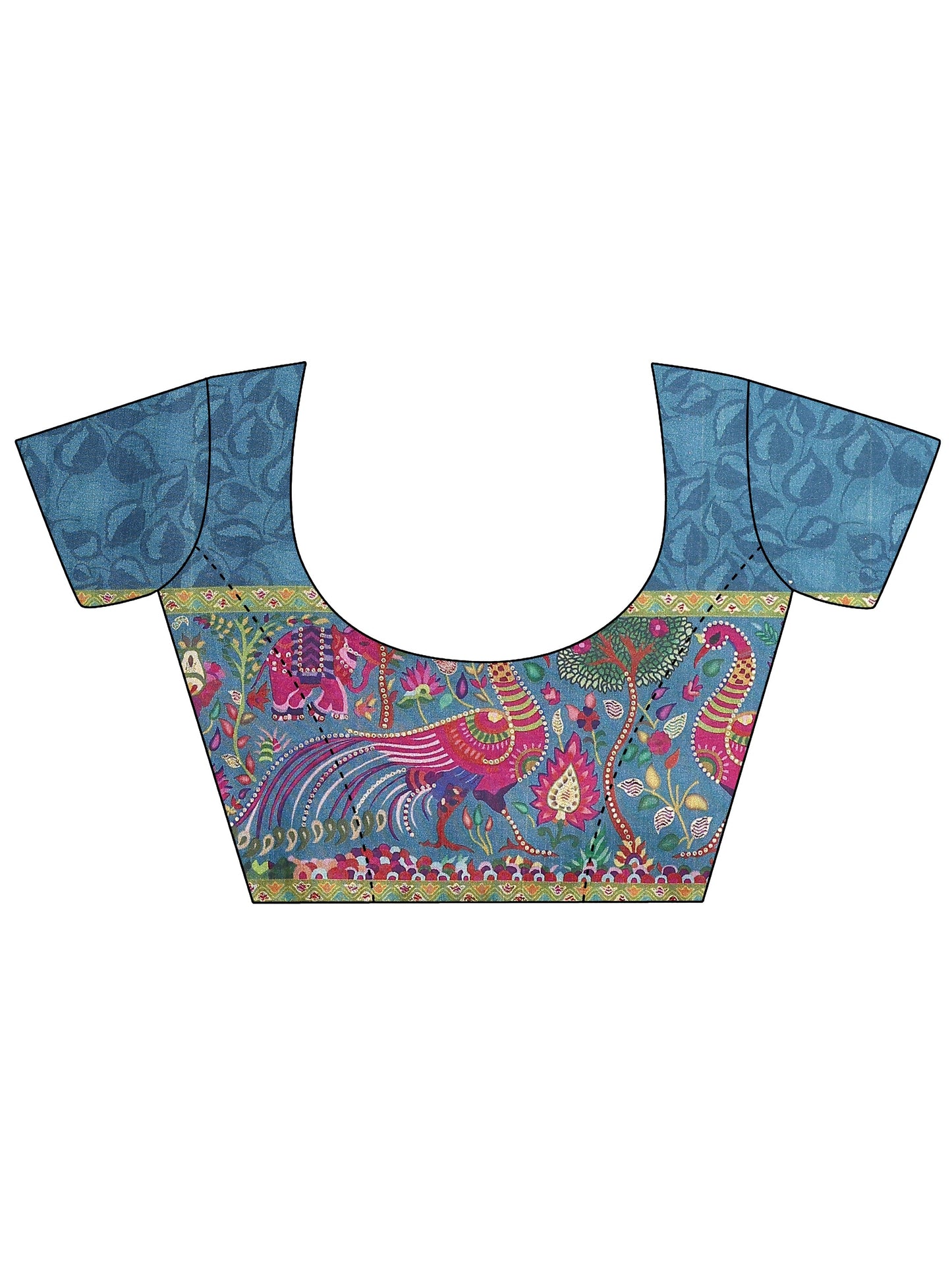 Blue Printed Silk Blend Saree With Unstitched Blouse Piece