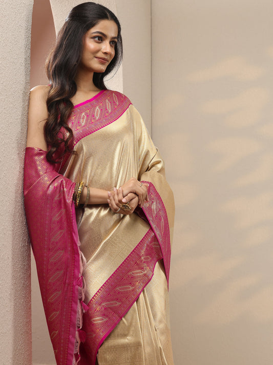 Pink Woven Design Silk Blend Saree With Unstitched Blouse Piece