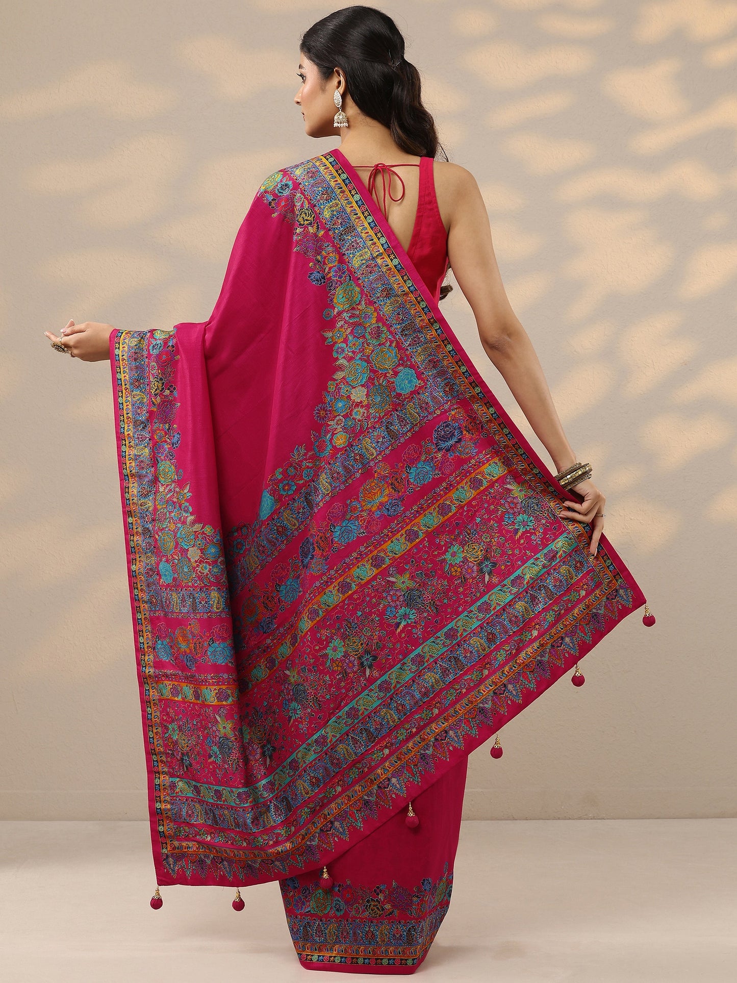 Pink Solid Silk Blend Saree With Unstitched Blouse Piece