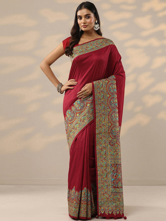 Pink Solid Silk Blend Saree With Unstitched Blouse Piece