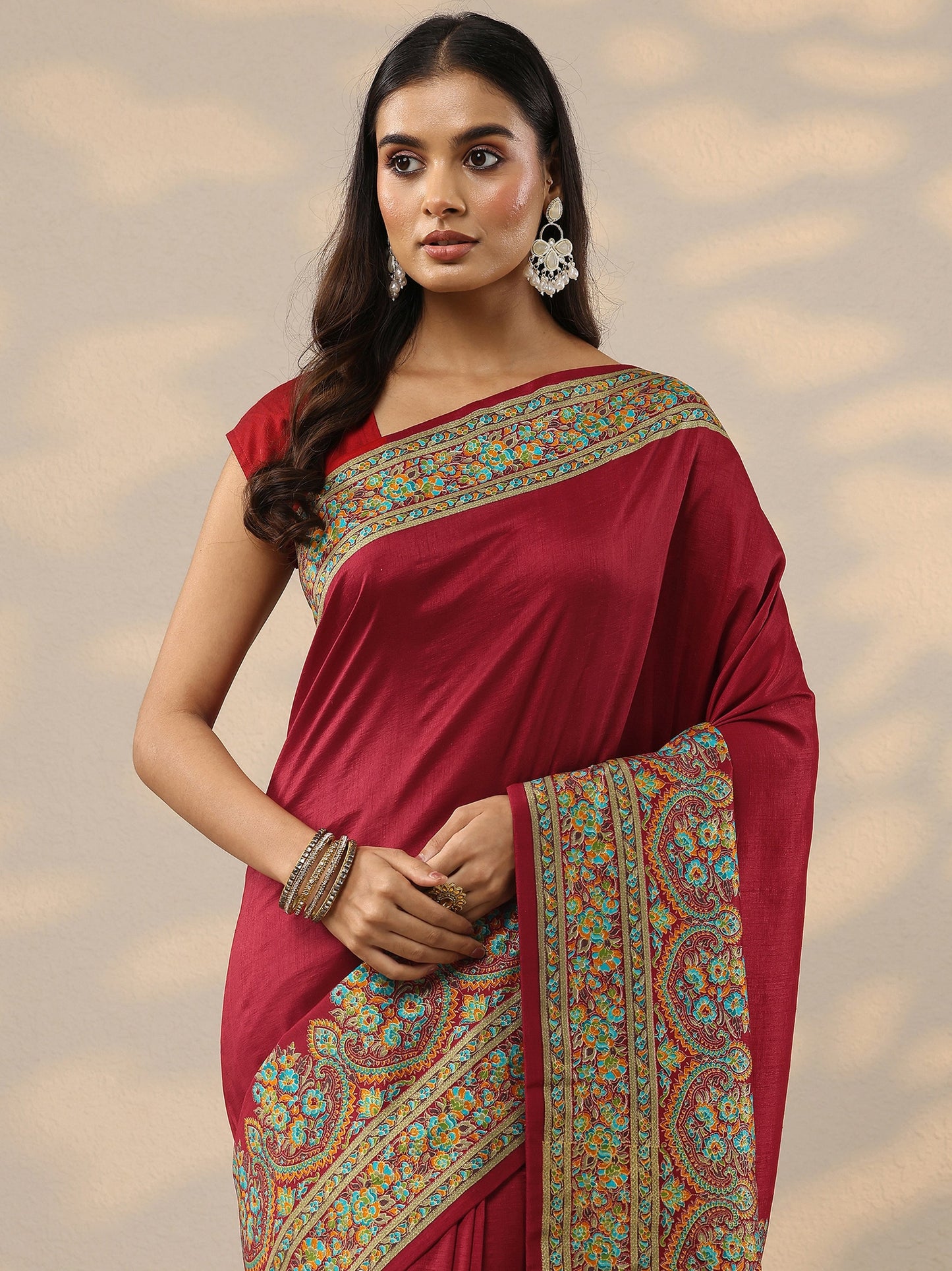 Pink Solid Silk Blend Saree With Unstitched Blouse Piece