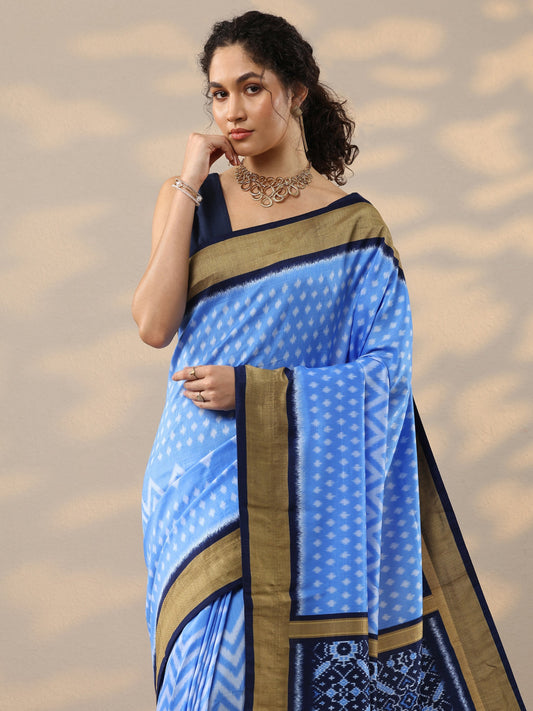 Blue Leheriya Printed Silk Blend Saree With Unstitched Blouse Piece