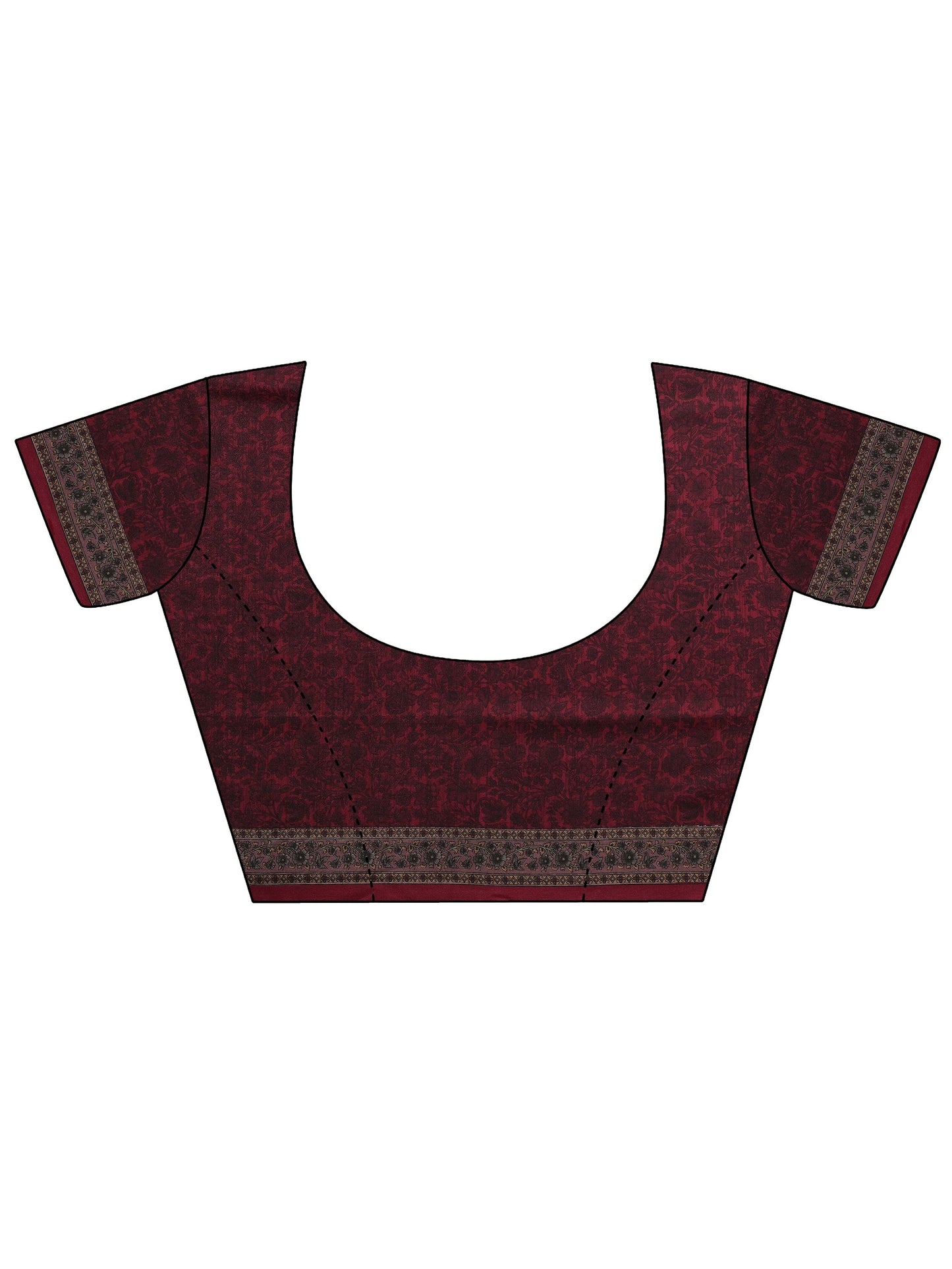 Red Printed Silk Blend Saree With Unstitched Blouse Piece