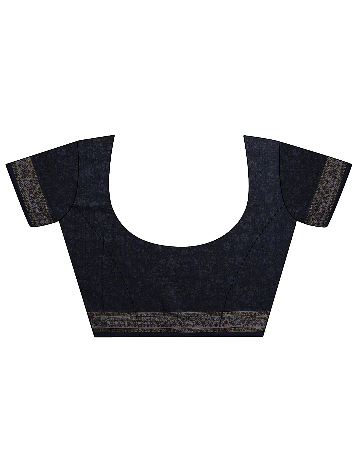 Navy Blue Printed Silk Blend Saree With Unstitched Blouse Piece