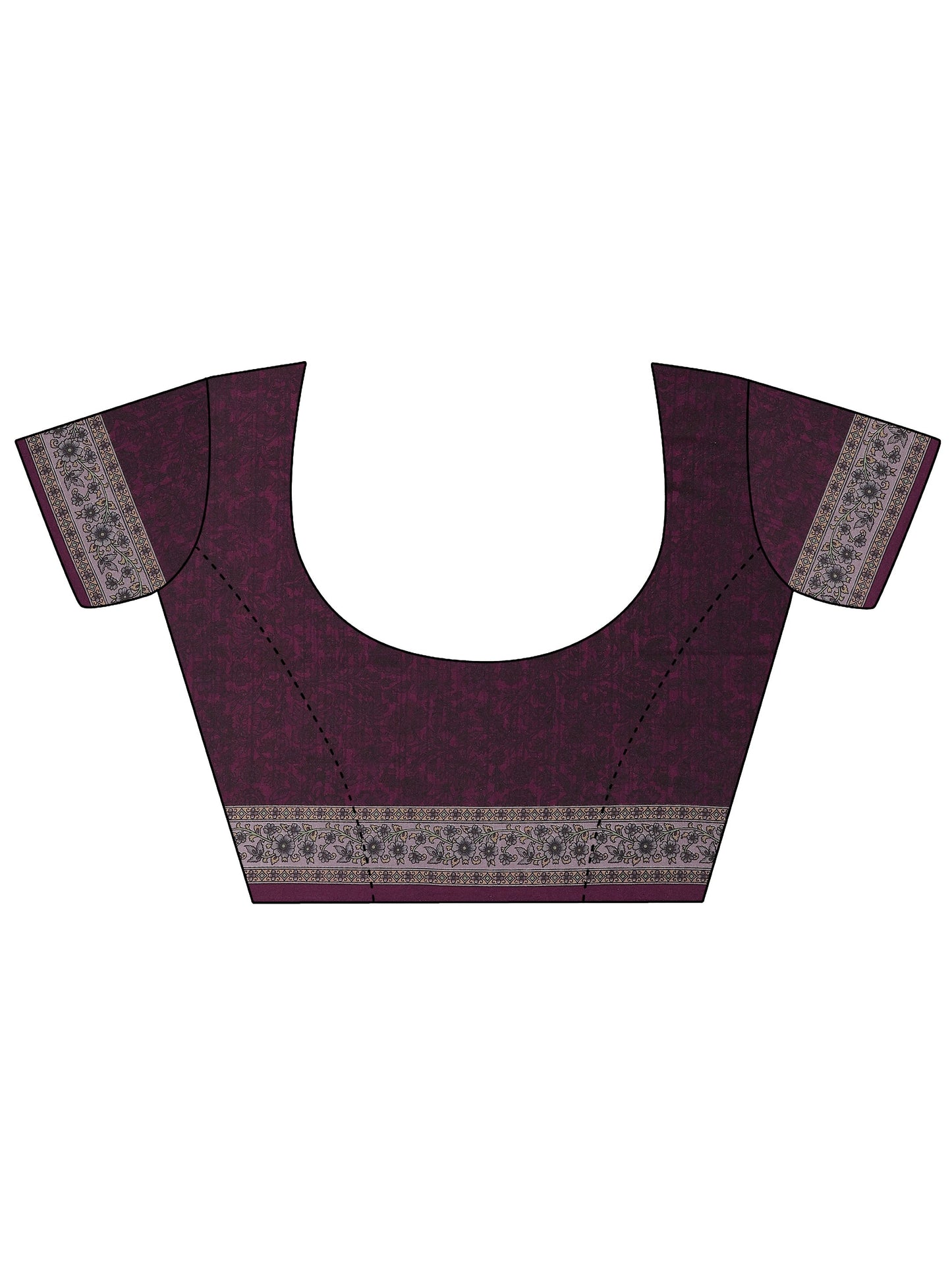 Burgundy  Printed Silk Blend Saree With Unstitched Blouse Piece