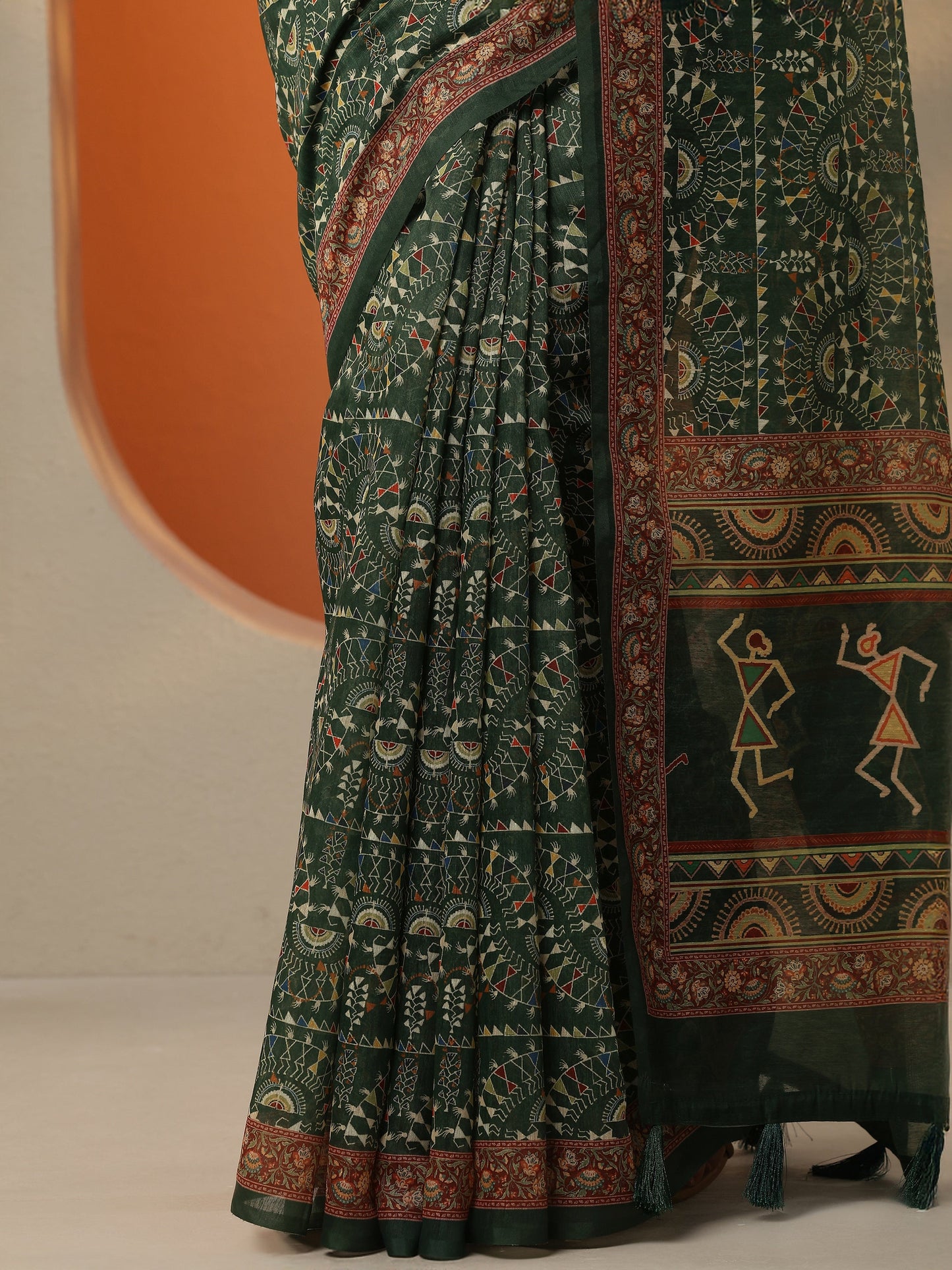 Green Printed Silk Blend Saree With Unstitched Blouse Piece