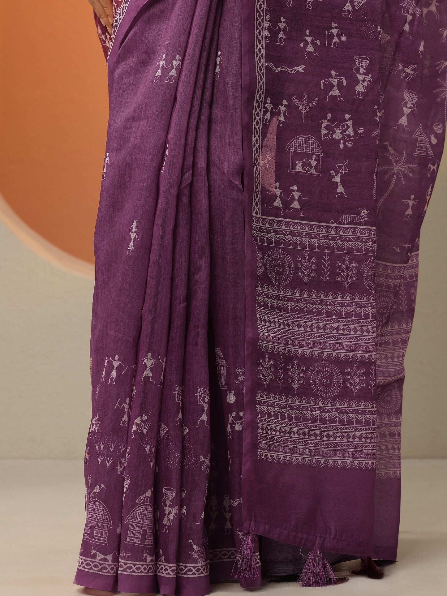 Purple Printed Silk Blend Saree With Unstitched Blouse Piece