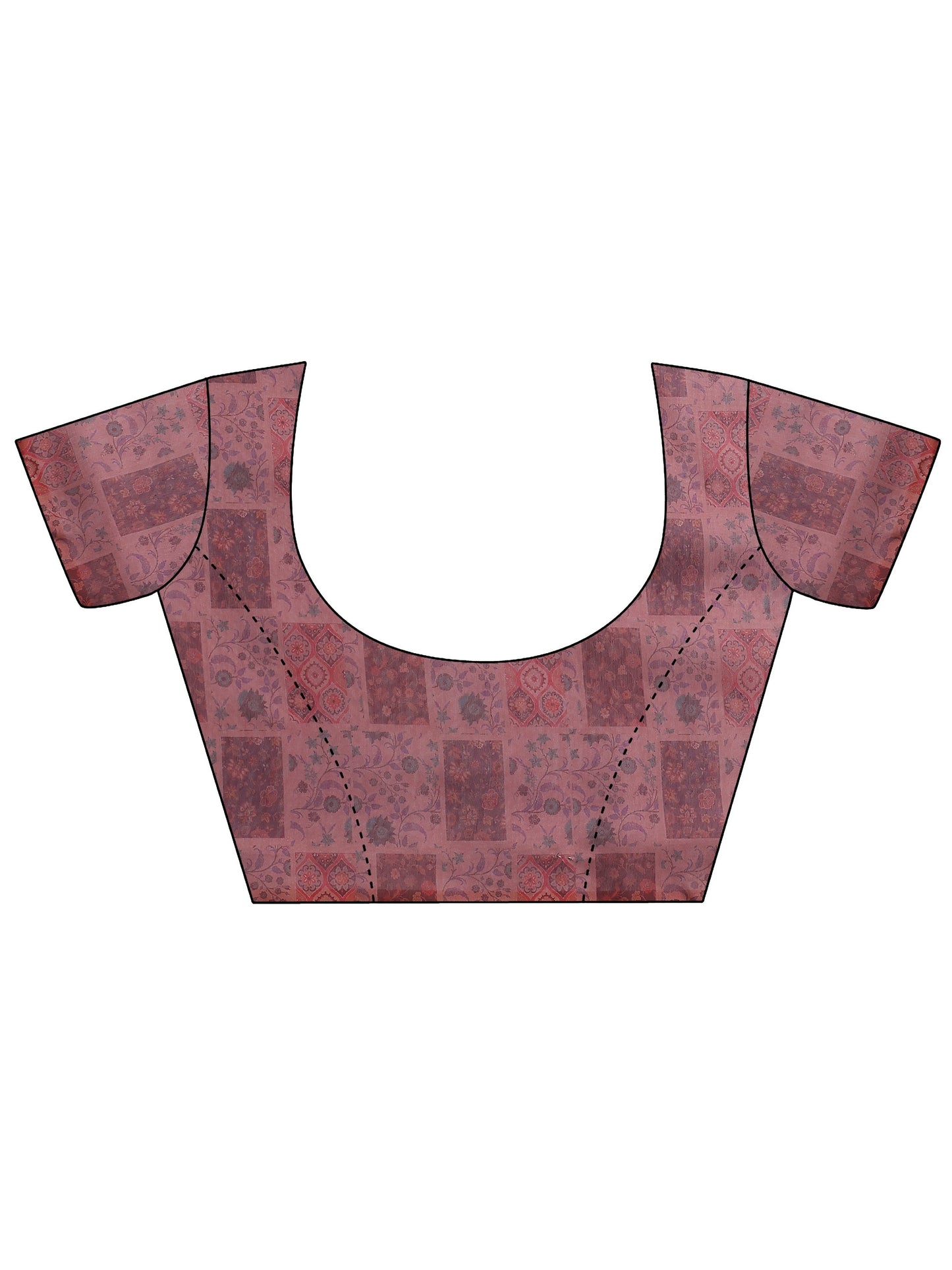 Pink Printed Silk Blend Saree With Unstitched Blouse Piece