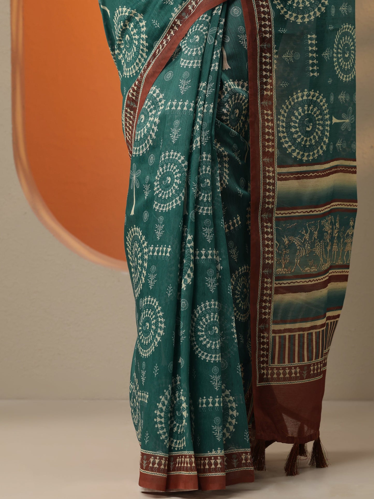 Green Printed Silk Blend Saree With Unstitched Blouse Piece