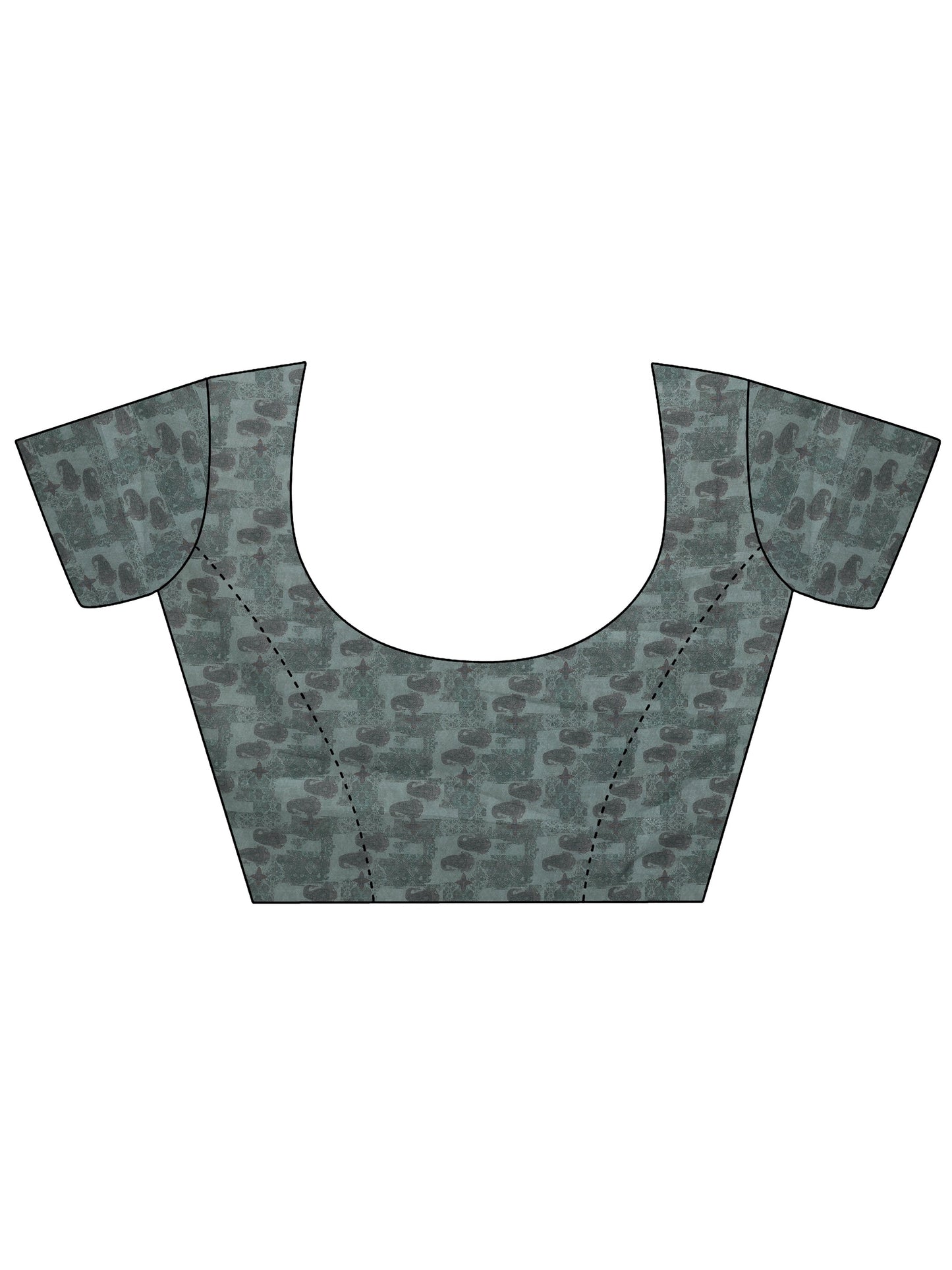 Green Printed Silk Blend Saree With Unstitched Blouse Piece